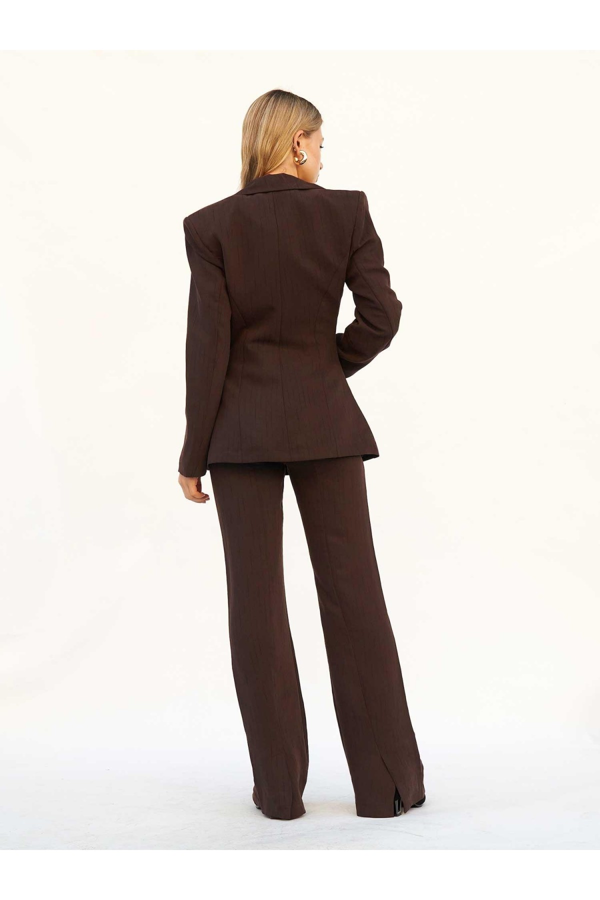 220707 Belden Oturtmalı Çizgili Blazer Takım