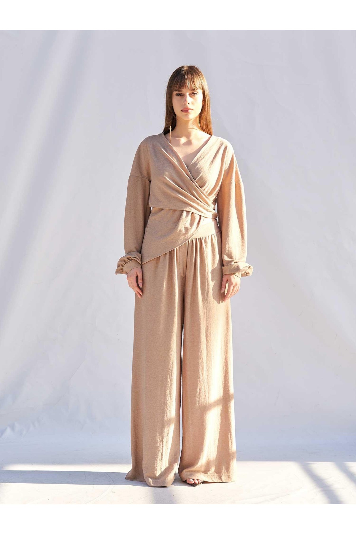 220722 Asimetrik Drape Detaylı Vintage Takım