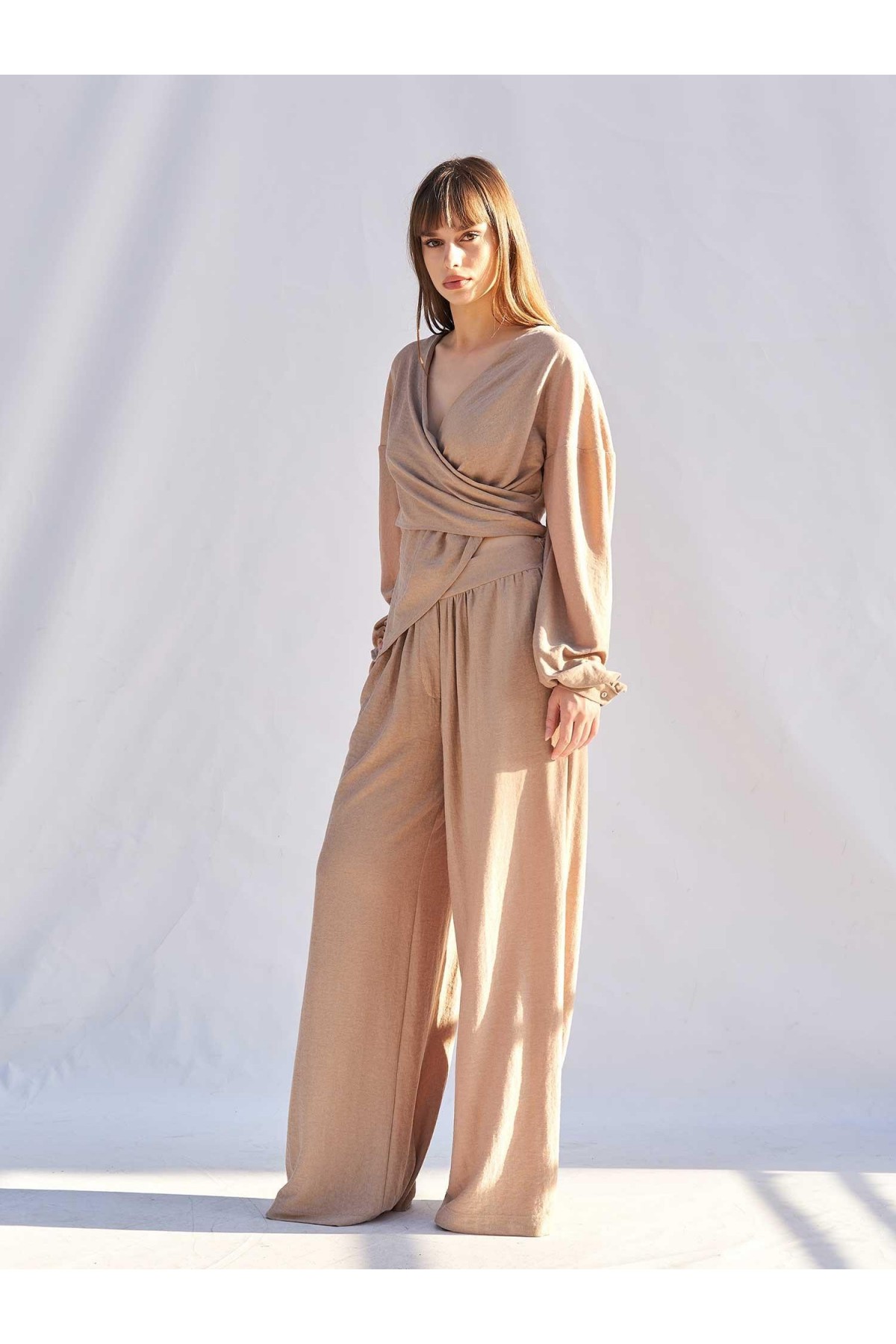 220722 Asimetrik Drape Detaylı Vintage Takım