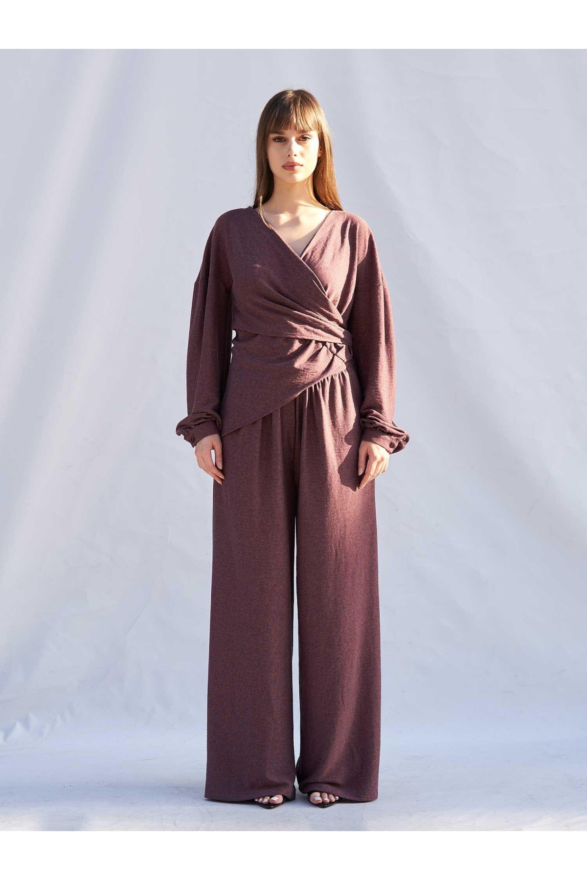 220722 Asimetrik Drape Detaylı Vintage Takım