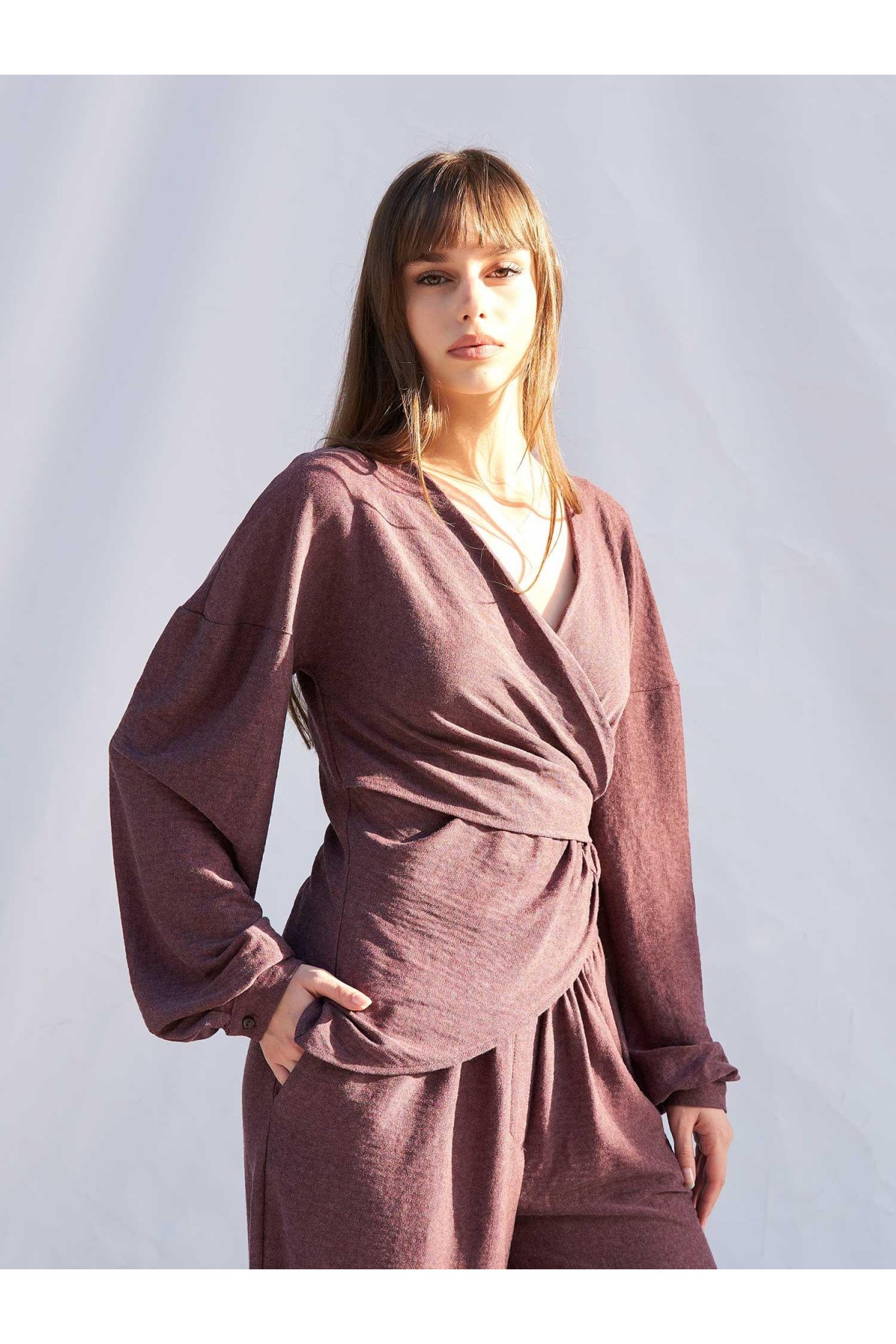 220722 Asimetrik Drape Detaylı Vintage Takım