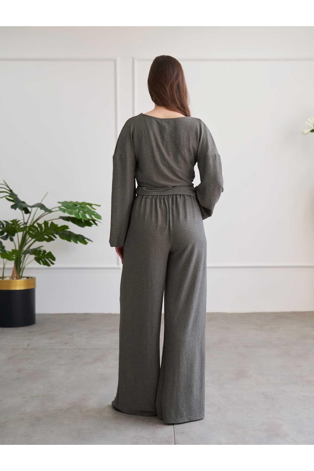 220722 Asimetrik Drape Detaylı Vintage Takım