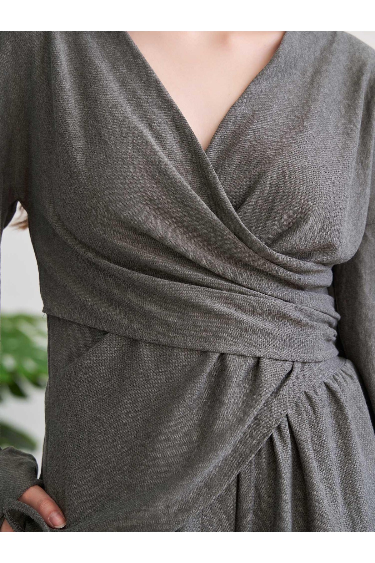 220722 Asimetrik Drape Detaylı Vintage Takım