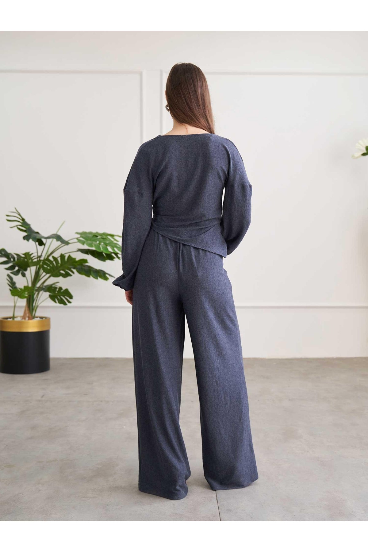 220722 Asimetrik Drape Detaylı Vintage Takım