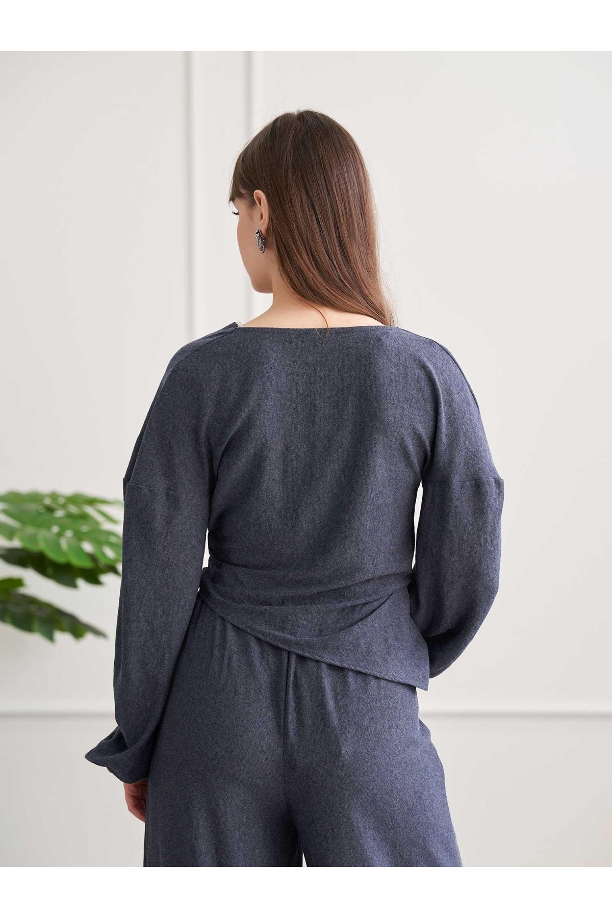 220722 Asimetrik Drape Detaylı Vintage Takım