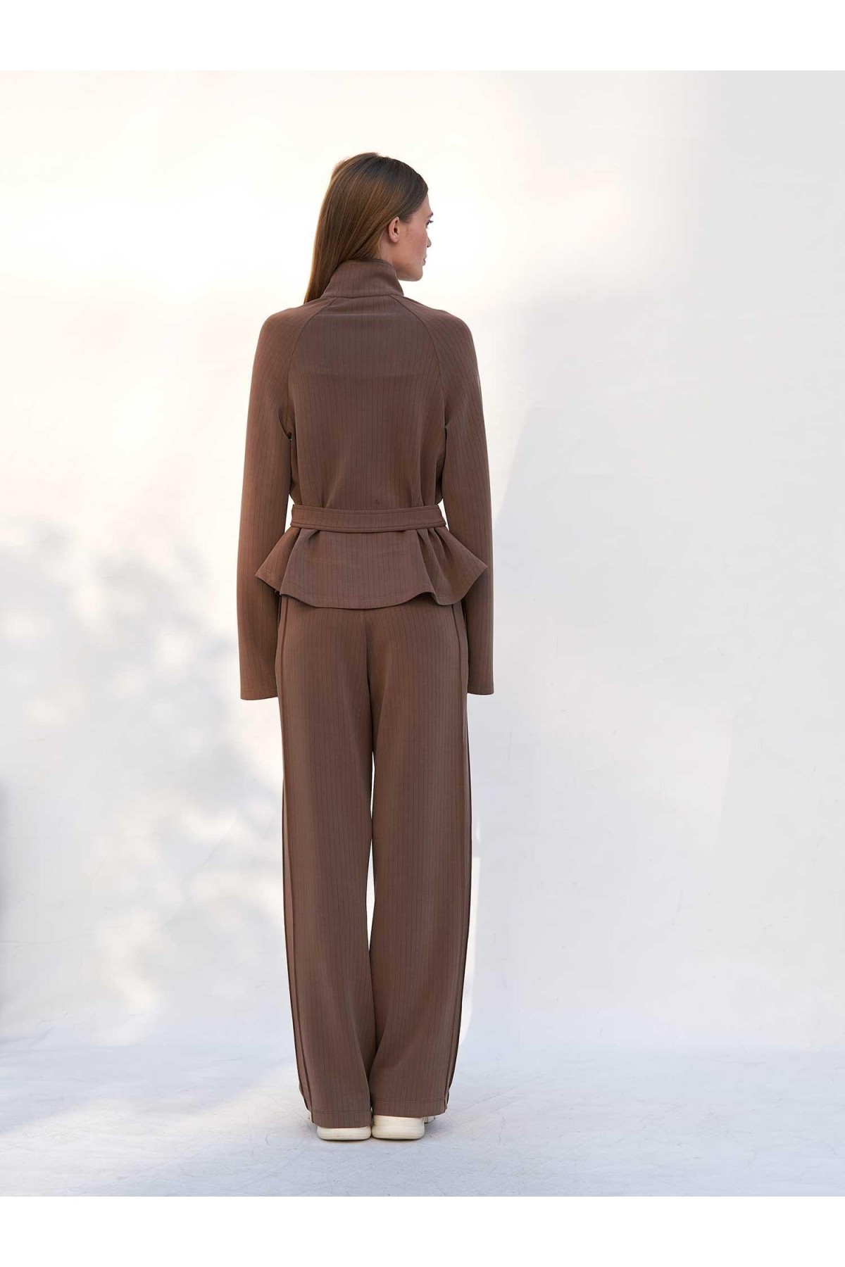 220727 Çizgili Modal Peplum Form Ceket Pantolon Takım