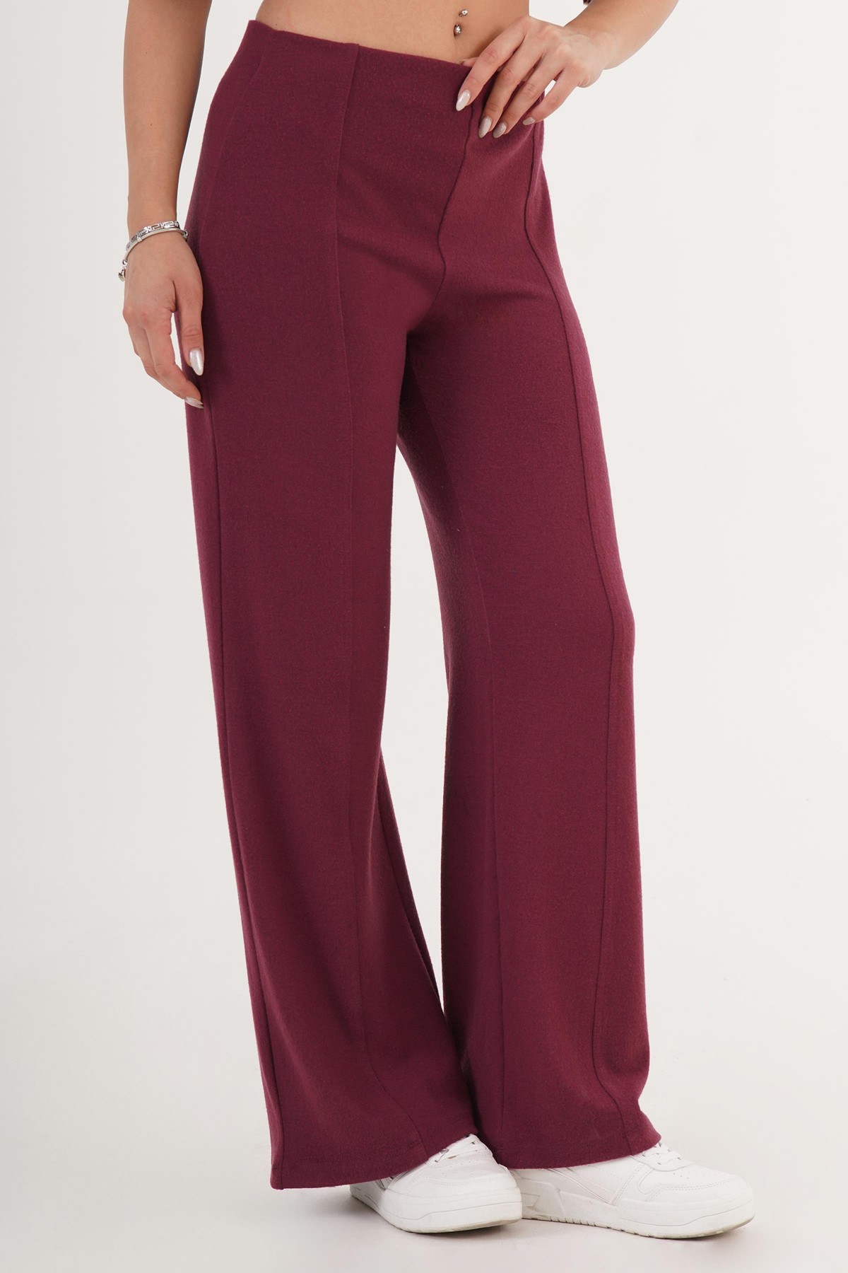 Elastic Waist Soft Burgundy Wholesale Trousers Burgundy