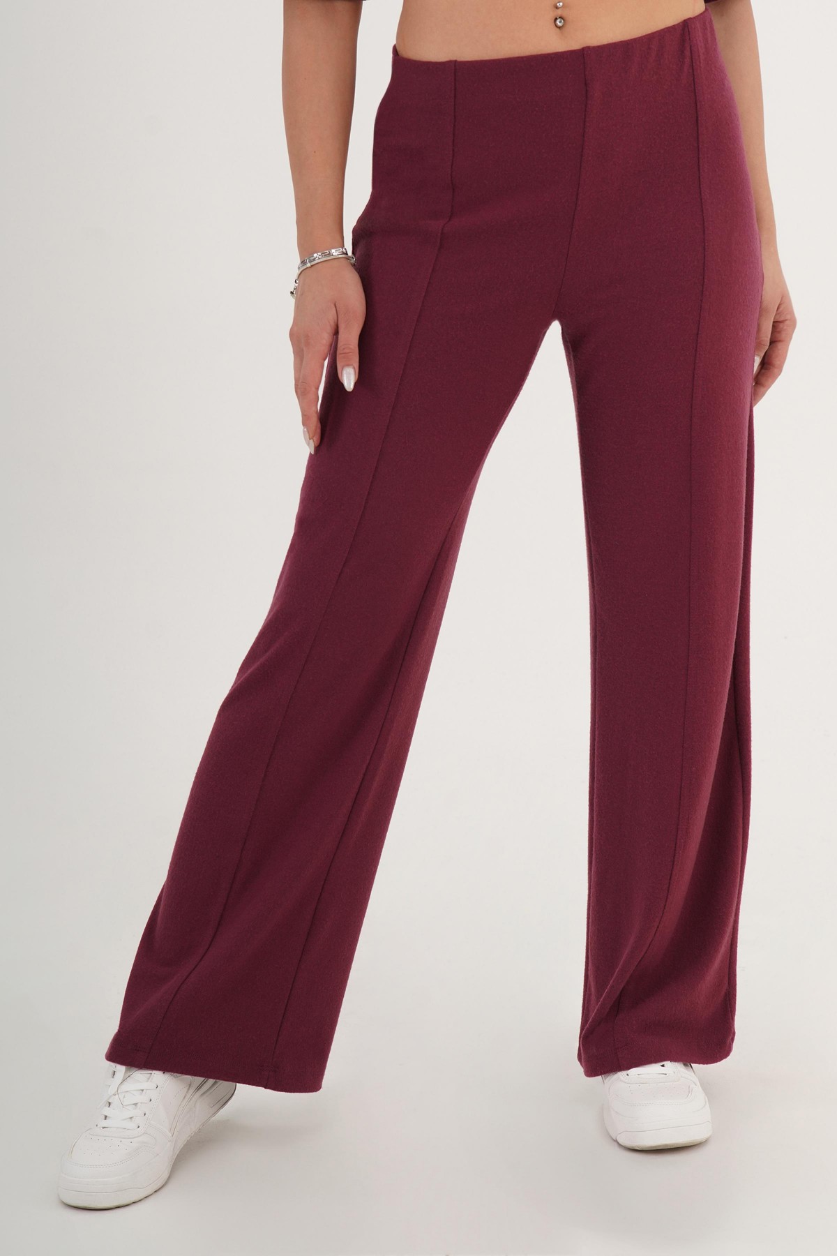 Elastic Waist Soft Burgundy Wholesale Trousers Burgundy