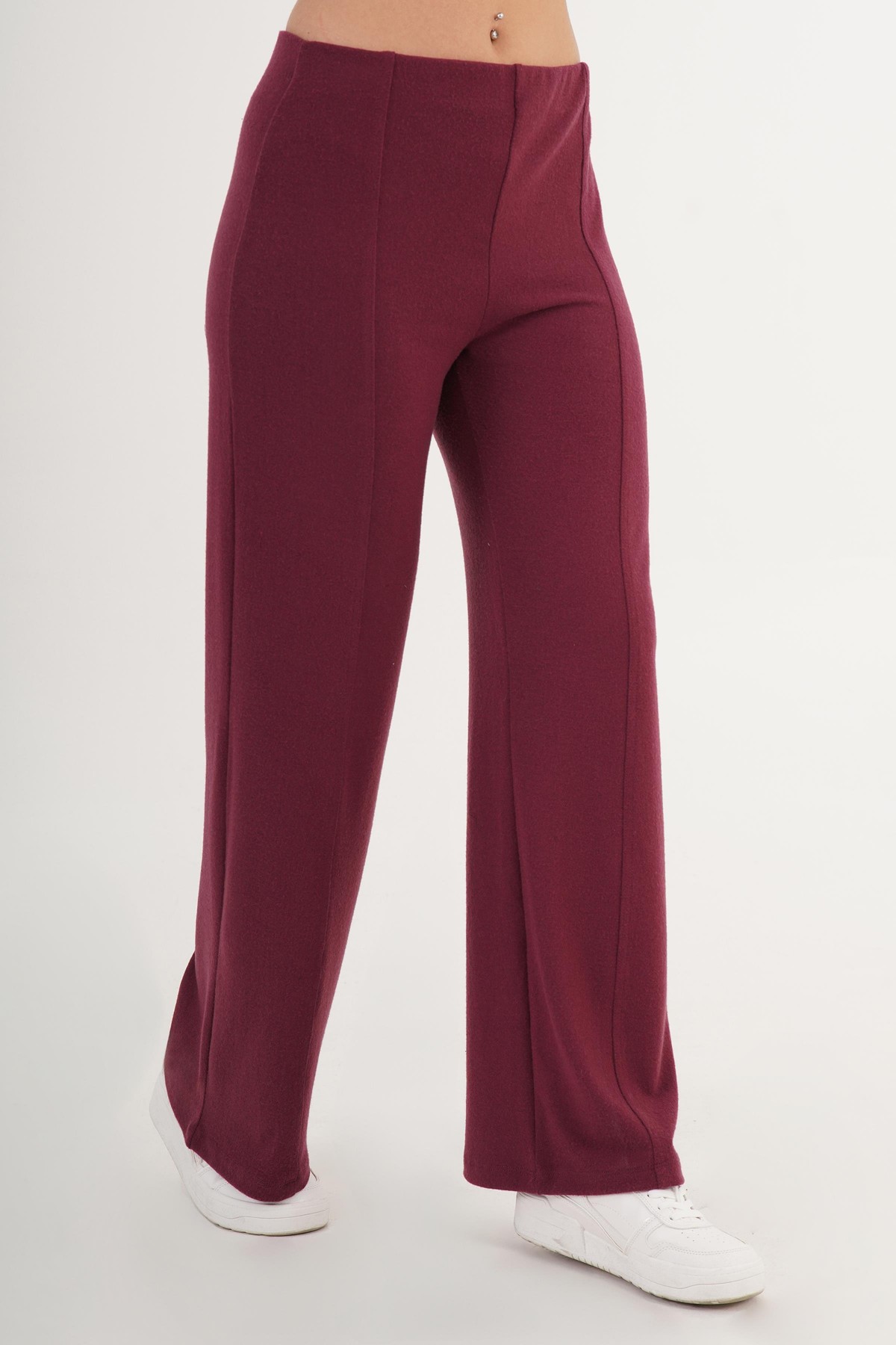 Elastic Waist Soft Burgundy Wholesale Trousers Burgundy