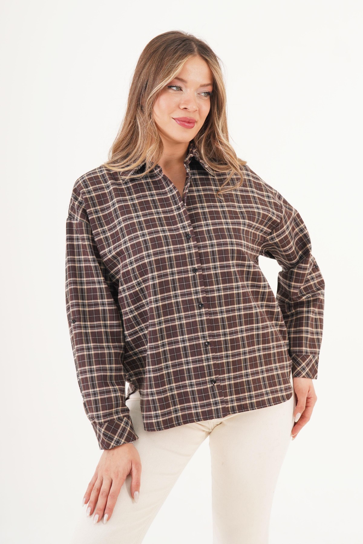 Ekose Desen Kahve Toptan Oduncu Gömlek Siyah