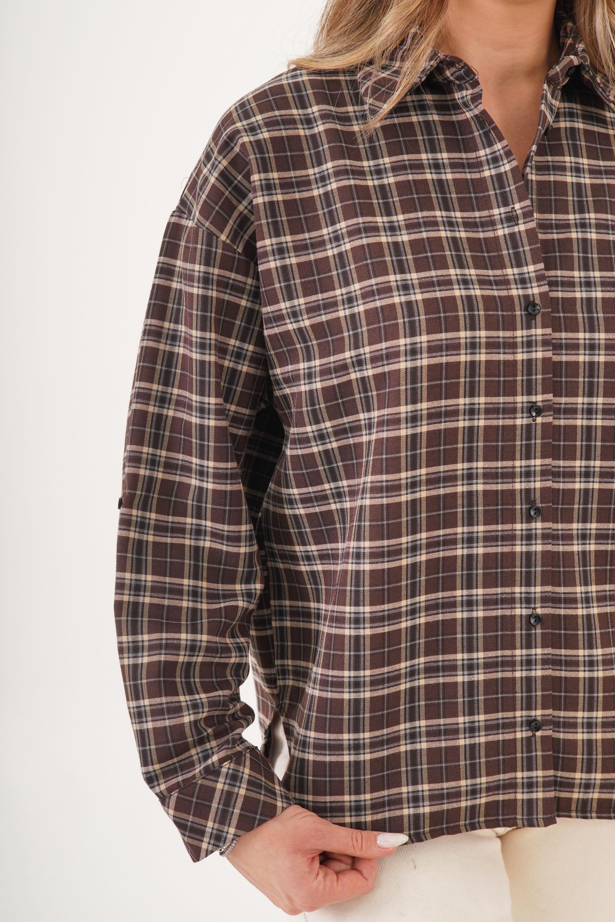 Ekose Desen Kahve Toptan Oduncu Gömlek Siyah