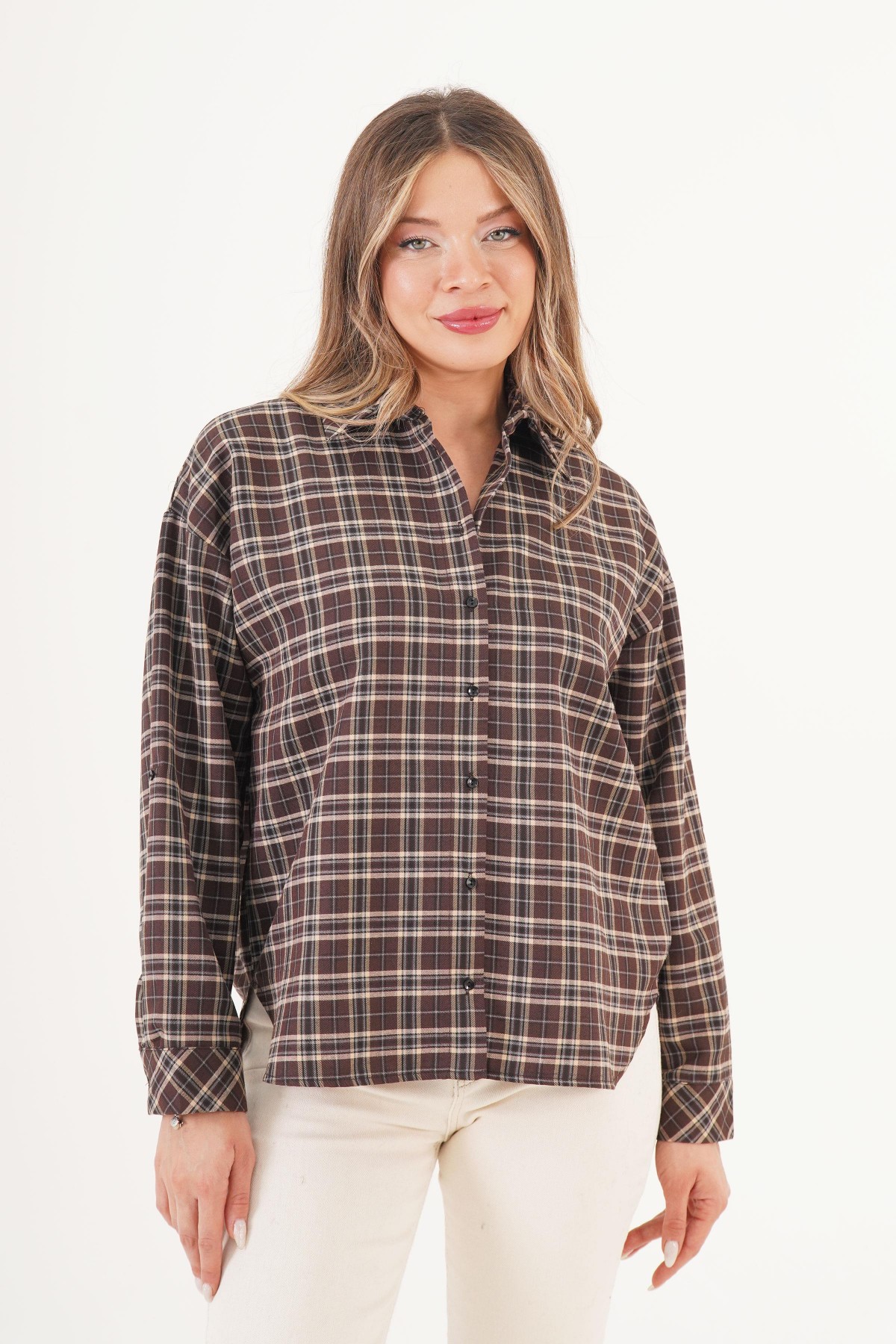 Ekose Desen Kahve Toptan Oduncu Gömlek Siyah