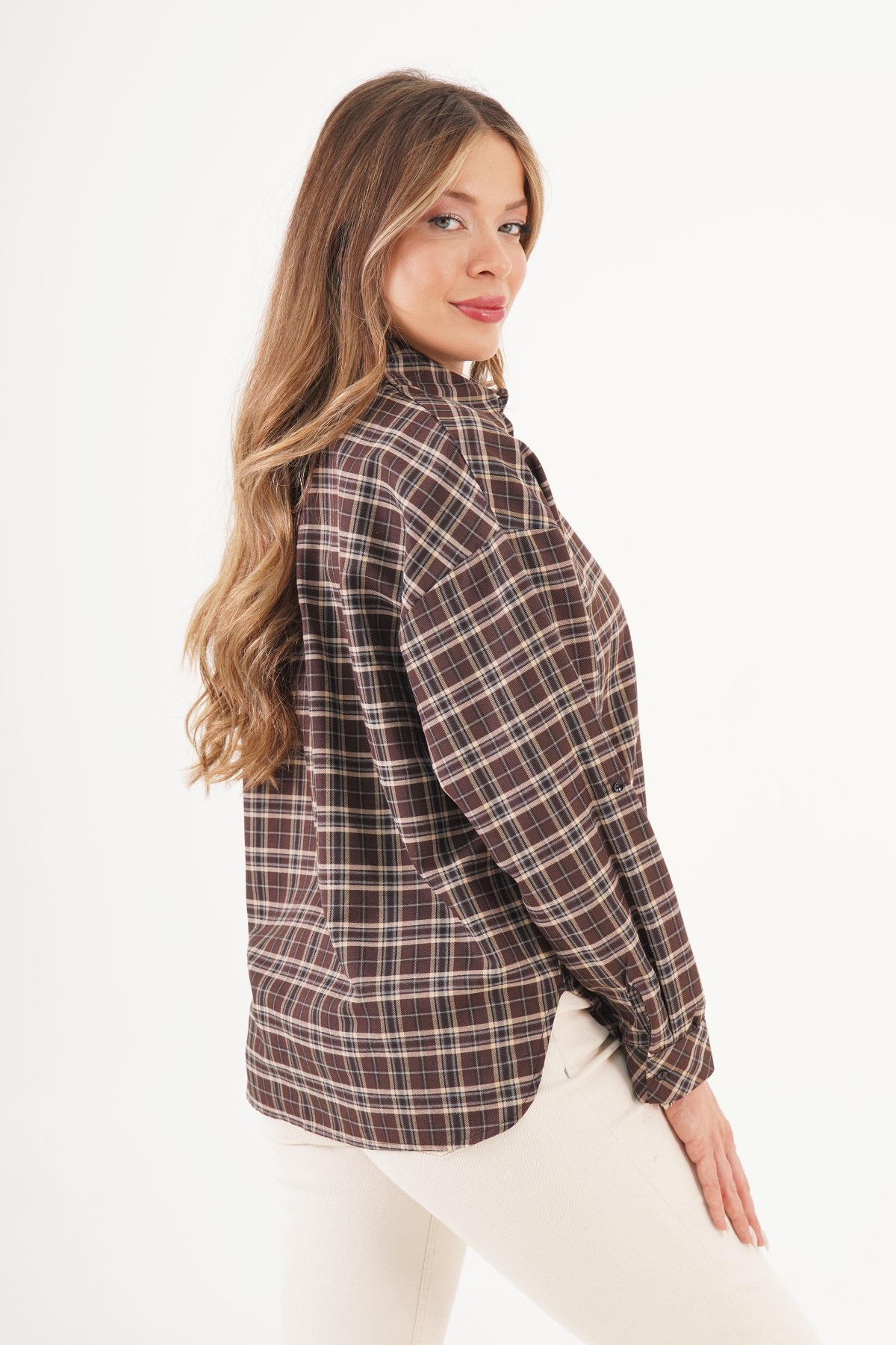 Ekose Desen Kahve Toptan Oduncu Gömlek Siyah