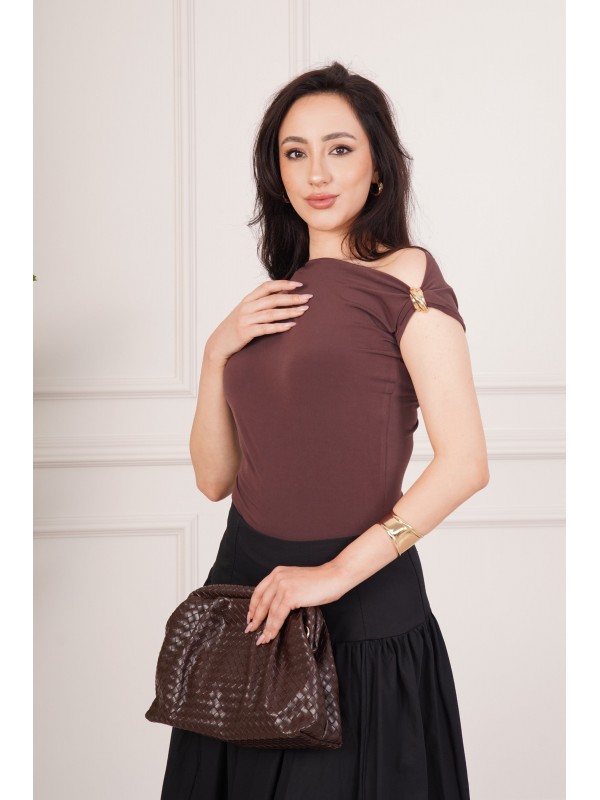 Omuz Toka Detaylı Kahve Toptan Bluz Kahverengi