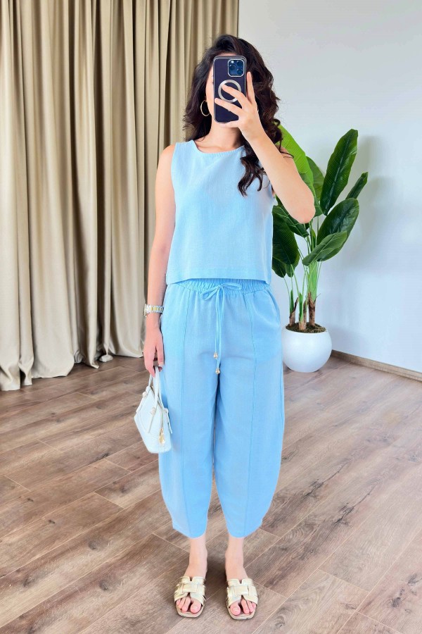 Basic Model Bebe Mavisi Keten Toptan Takım Bebe Mavi