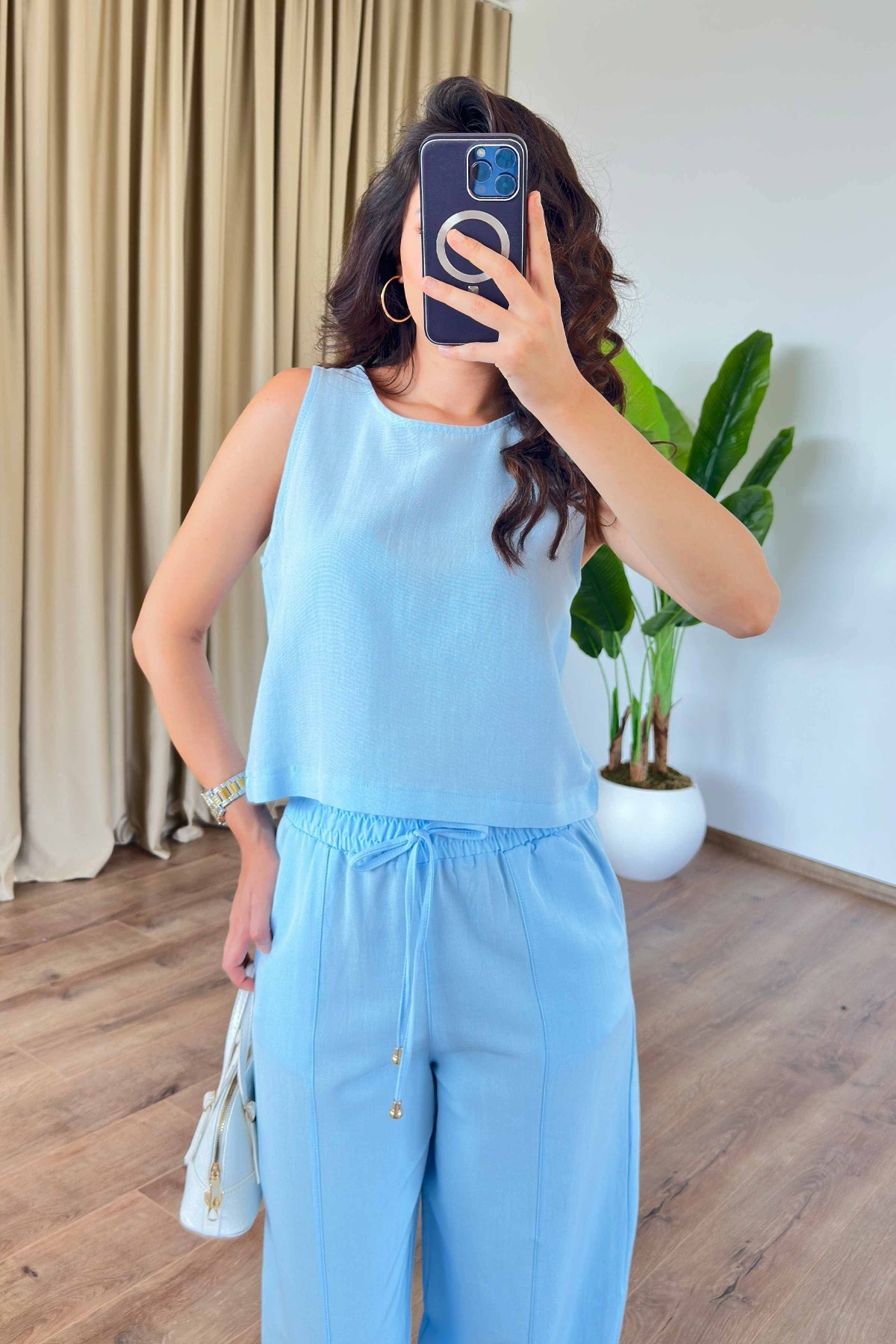 Basic Model Bebe Mavisi Keten Toptan Takım Bebe Mavi