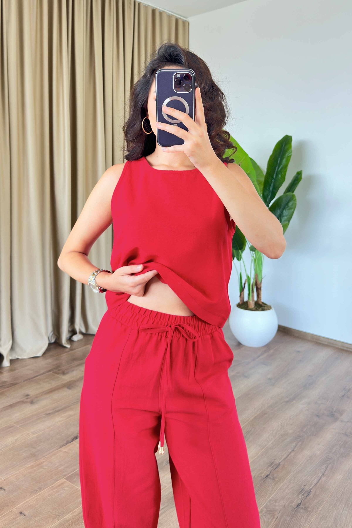 Basic Model Kırmızı Keten Toptan Takım Kırmızı