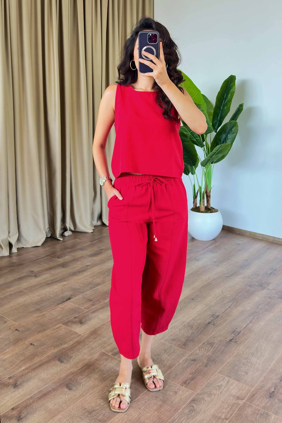 Basic Model Kırmızı Keten Toptan Takım Kırmızı