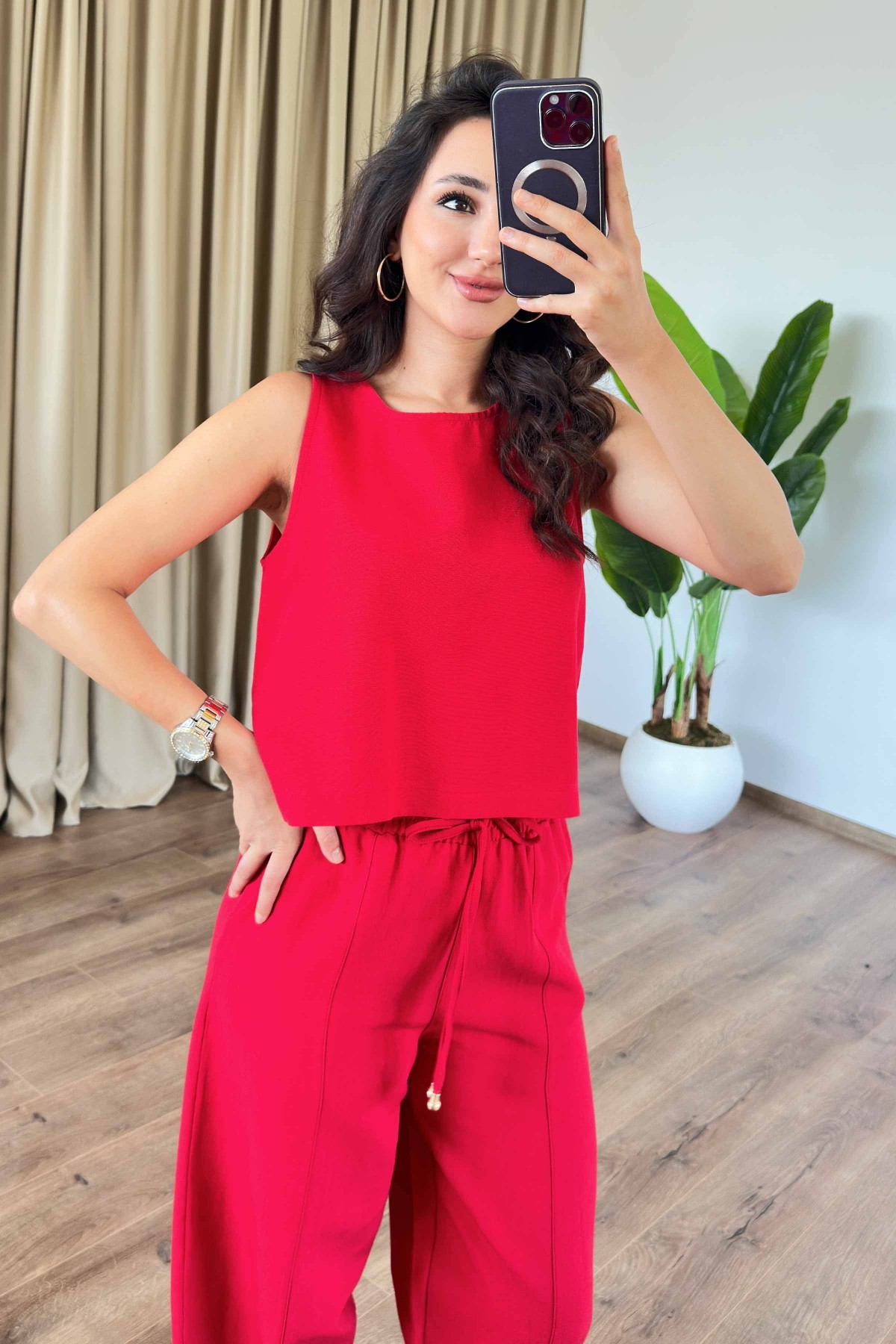 Basic Model Kırmızı Keten Toptan Takım Kırmızı