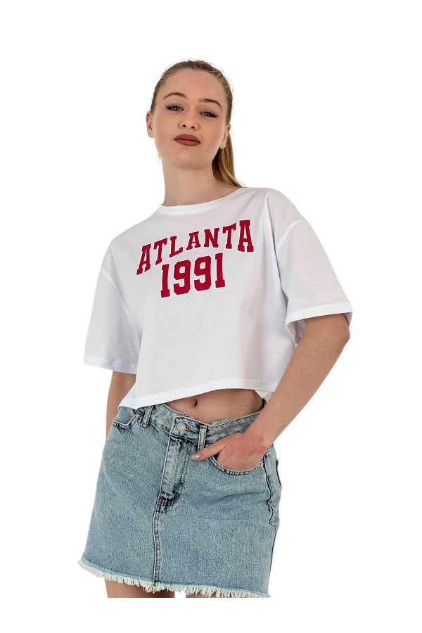 Women's Oversize Text Printed Short Crop T-Shirt