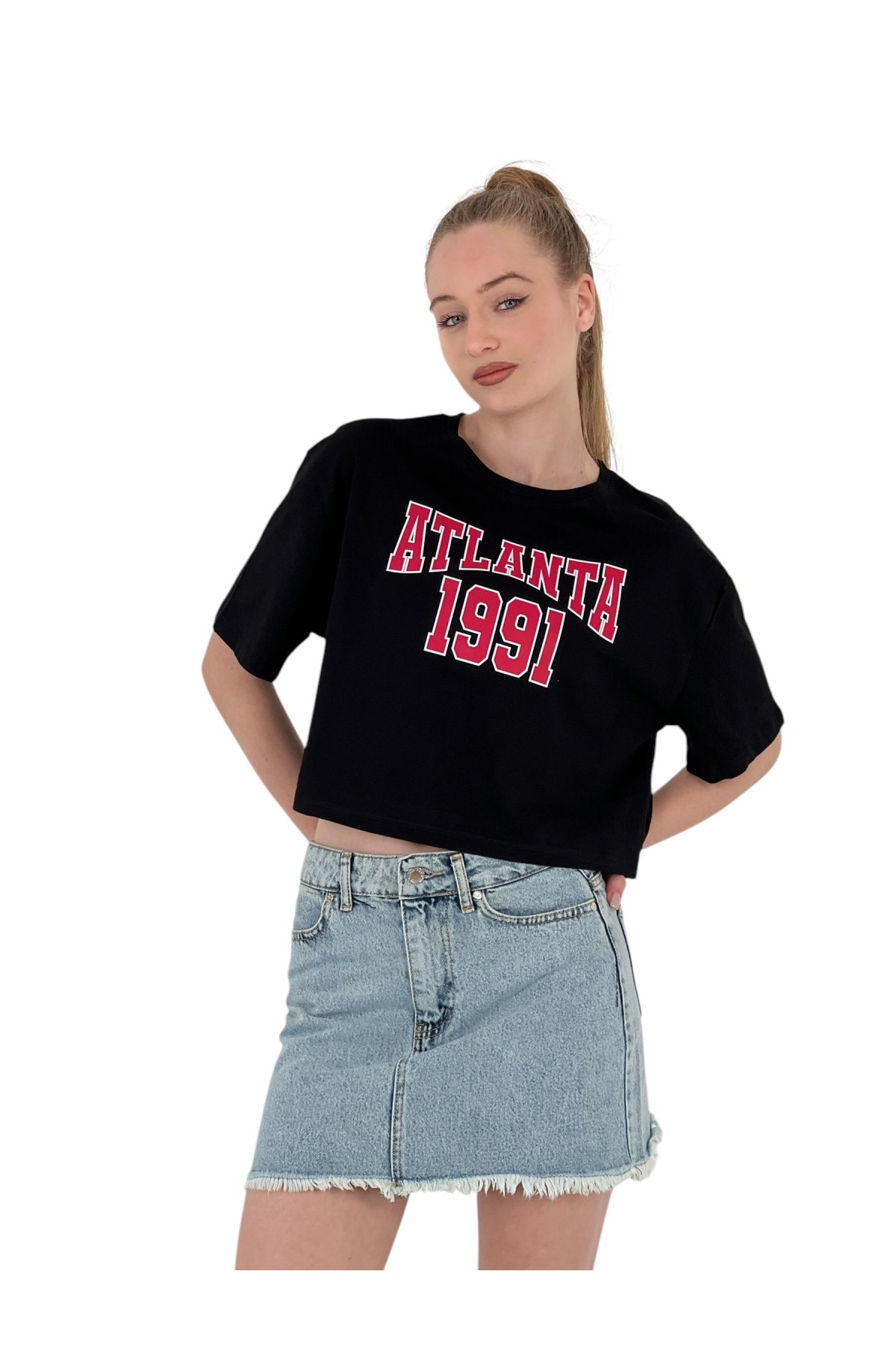 Women's Oversize Text Printed Short Crop T-Shirt