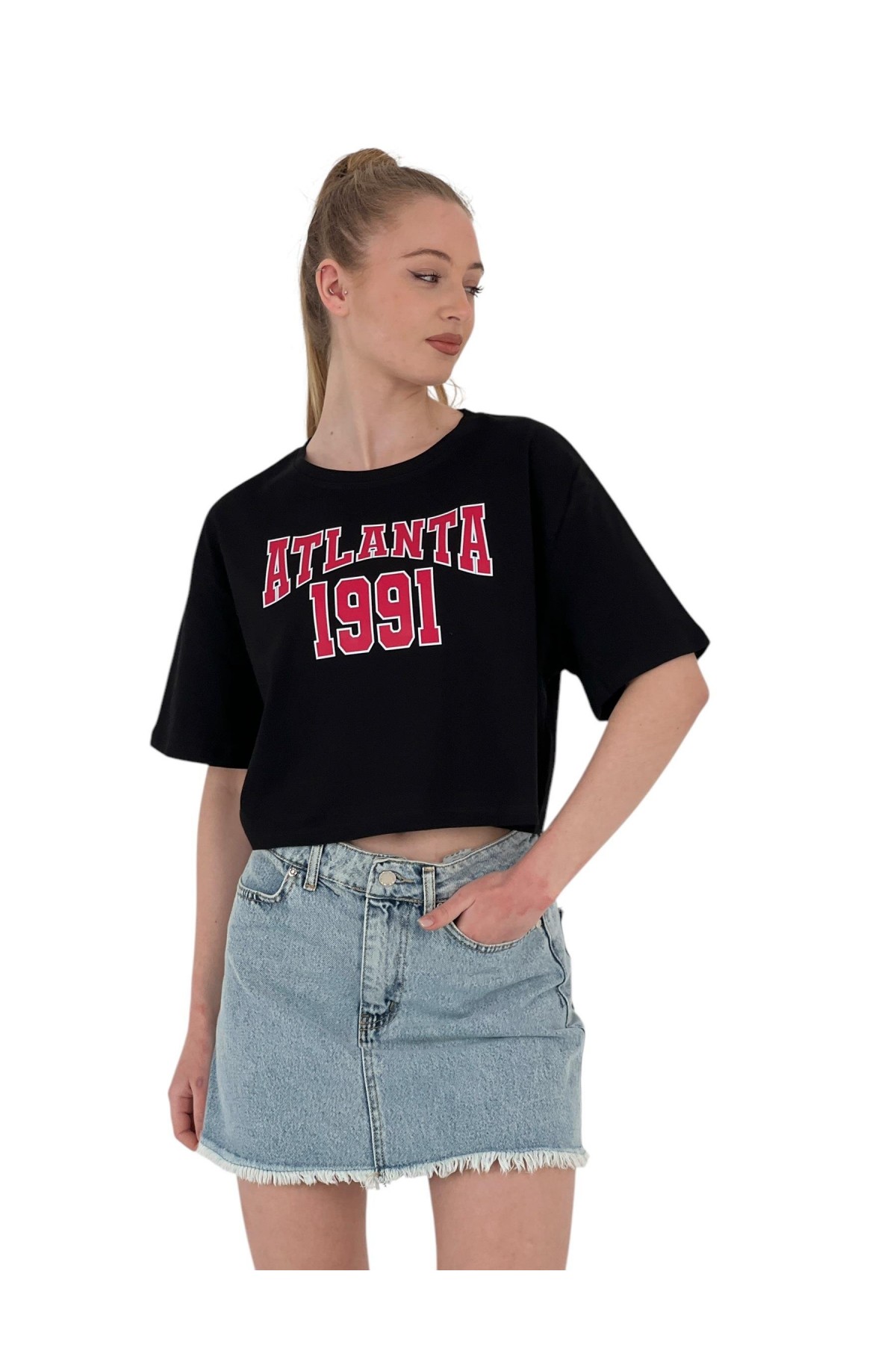 Women's Oversize Text Printed Short Crop T-Shirt