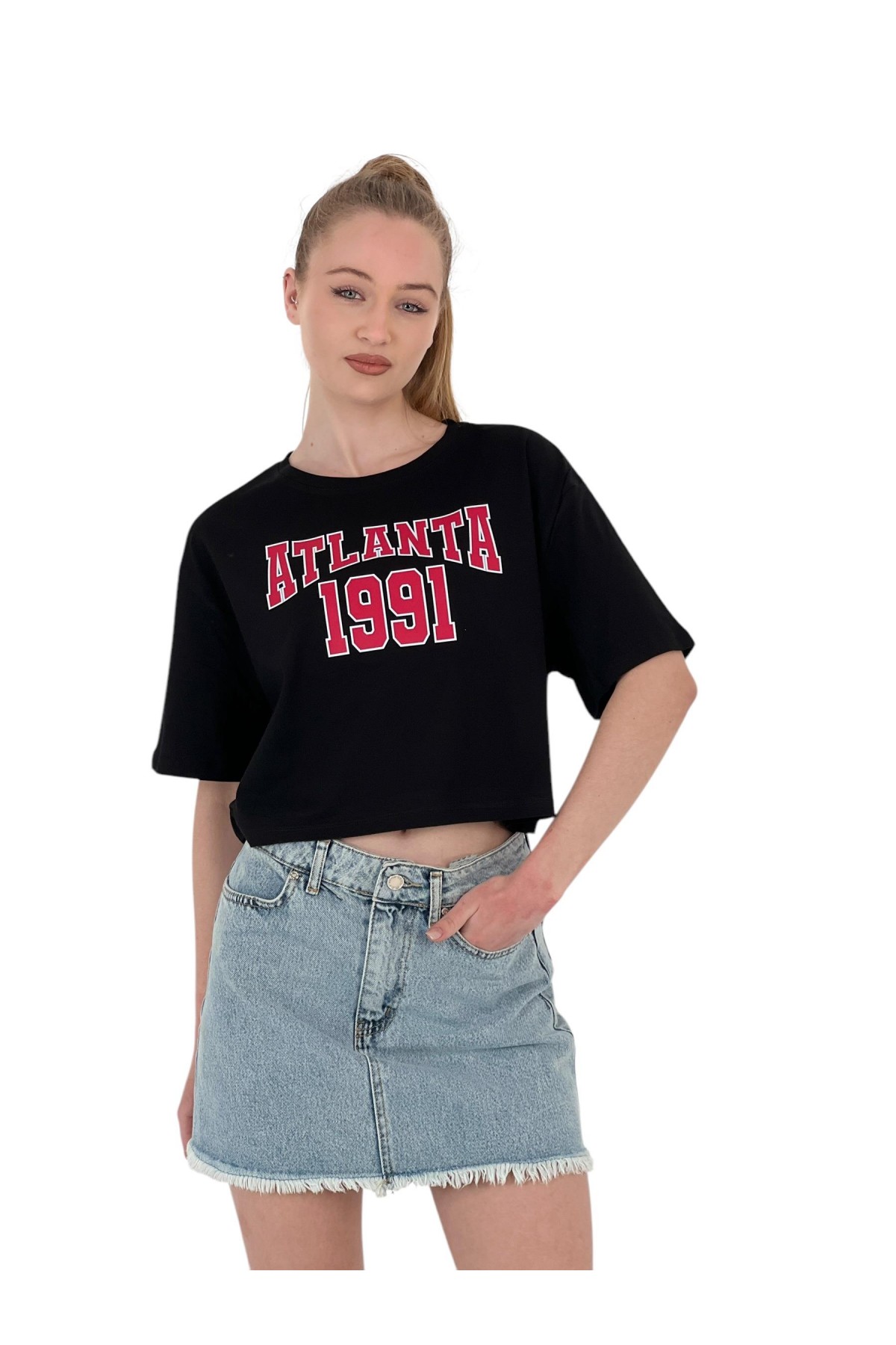 Women's Oversize Text Printed Short Crop T-Shirt