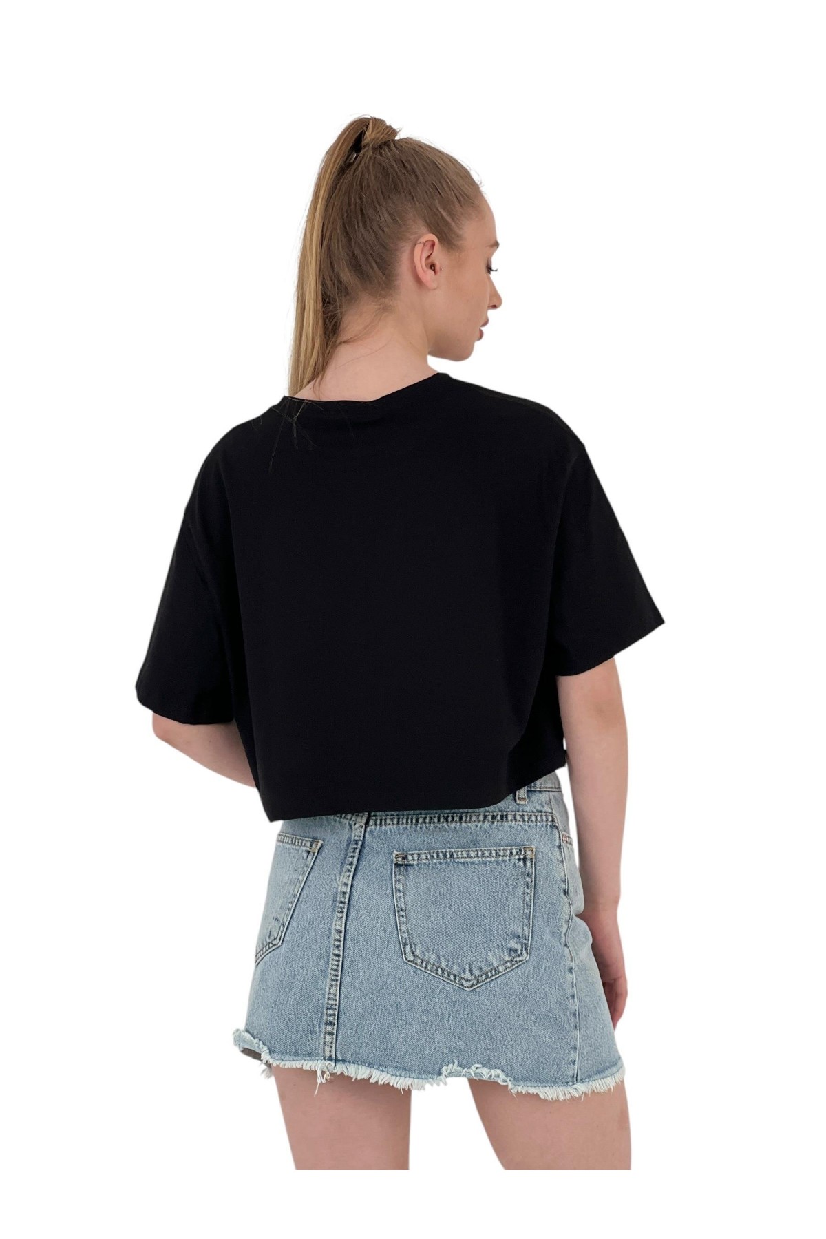 Women's Oversize Text Printed Short Crop T-Shirt