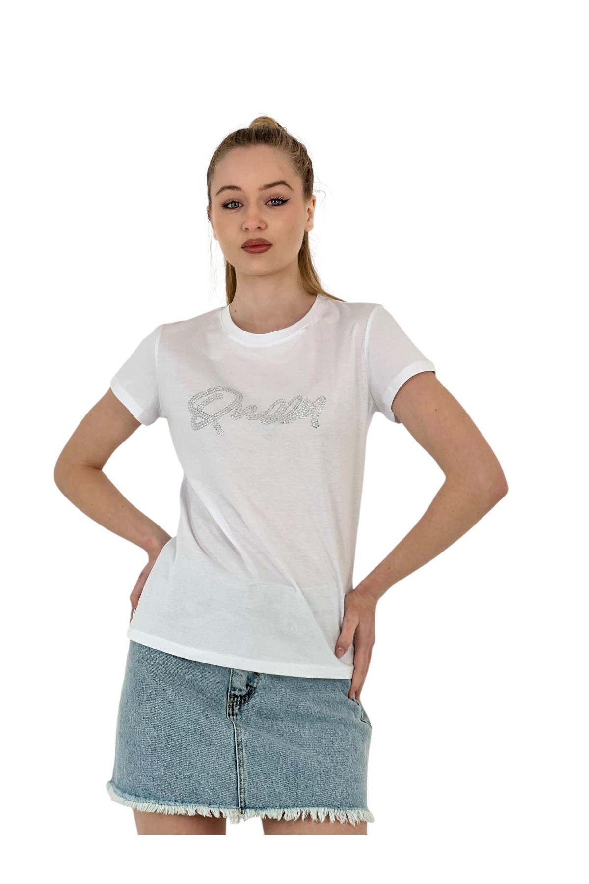 تي شيرت صيفي نسائي بأكمام قصيرة من Queen Stoned باللون الأبيض