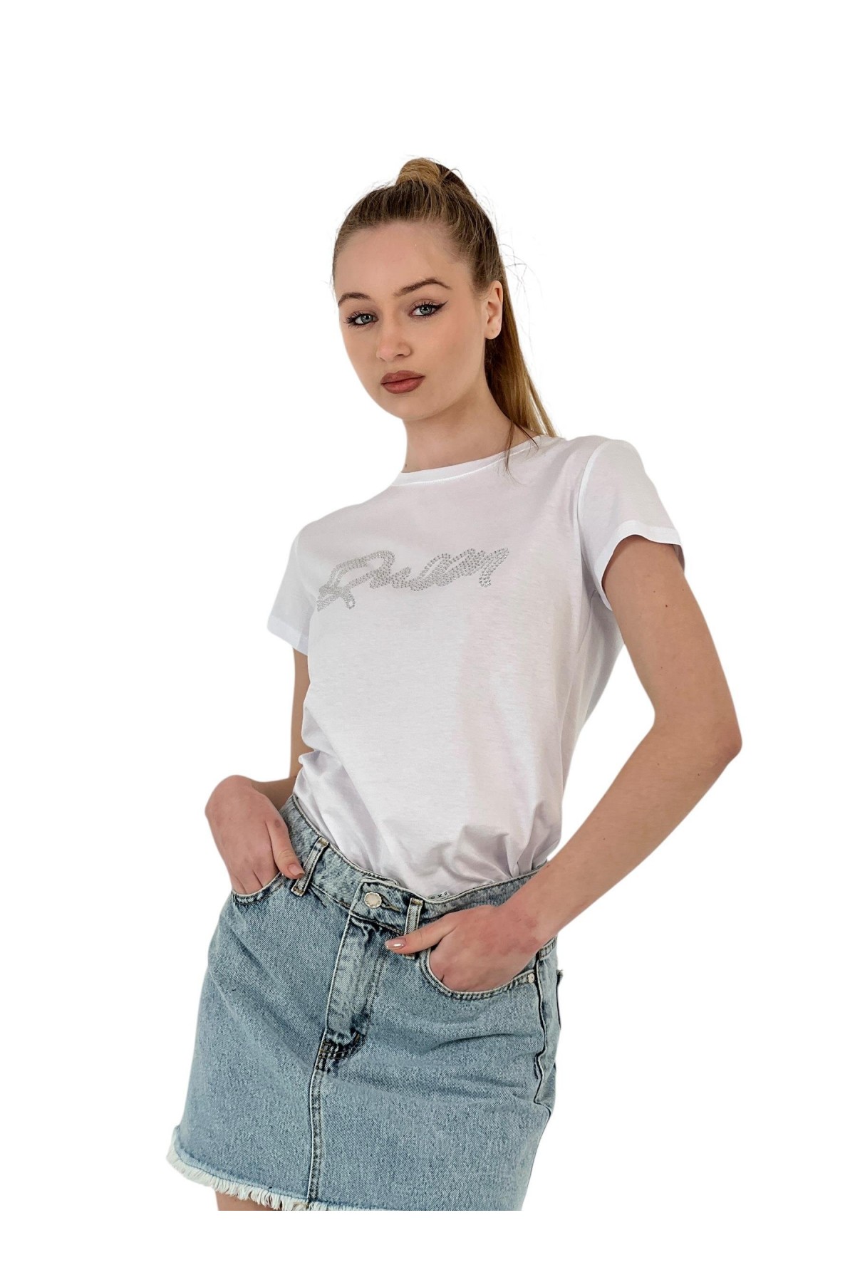 تي شيرت صيفي نسائي بأكمام قصيرة من Queen Stoned باللون الأبيض