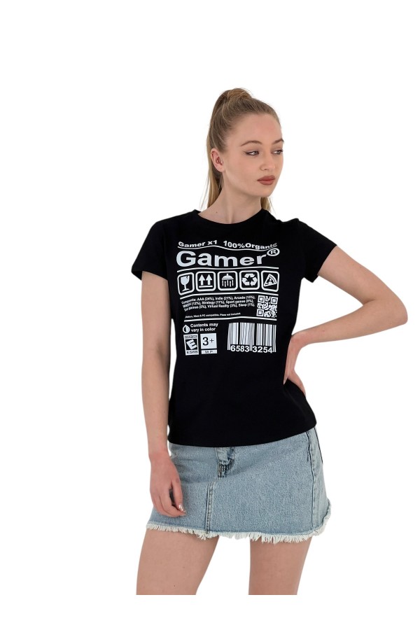 Women's Gamer Printed Short Sleeve Summer White T-Shirt