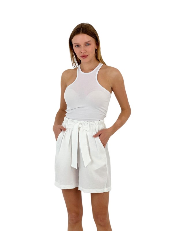 شورت نسائي بخصر مرتفع وحزام