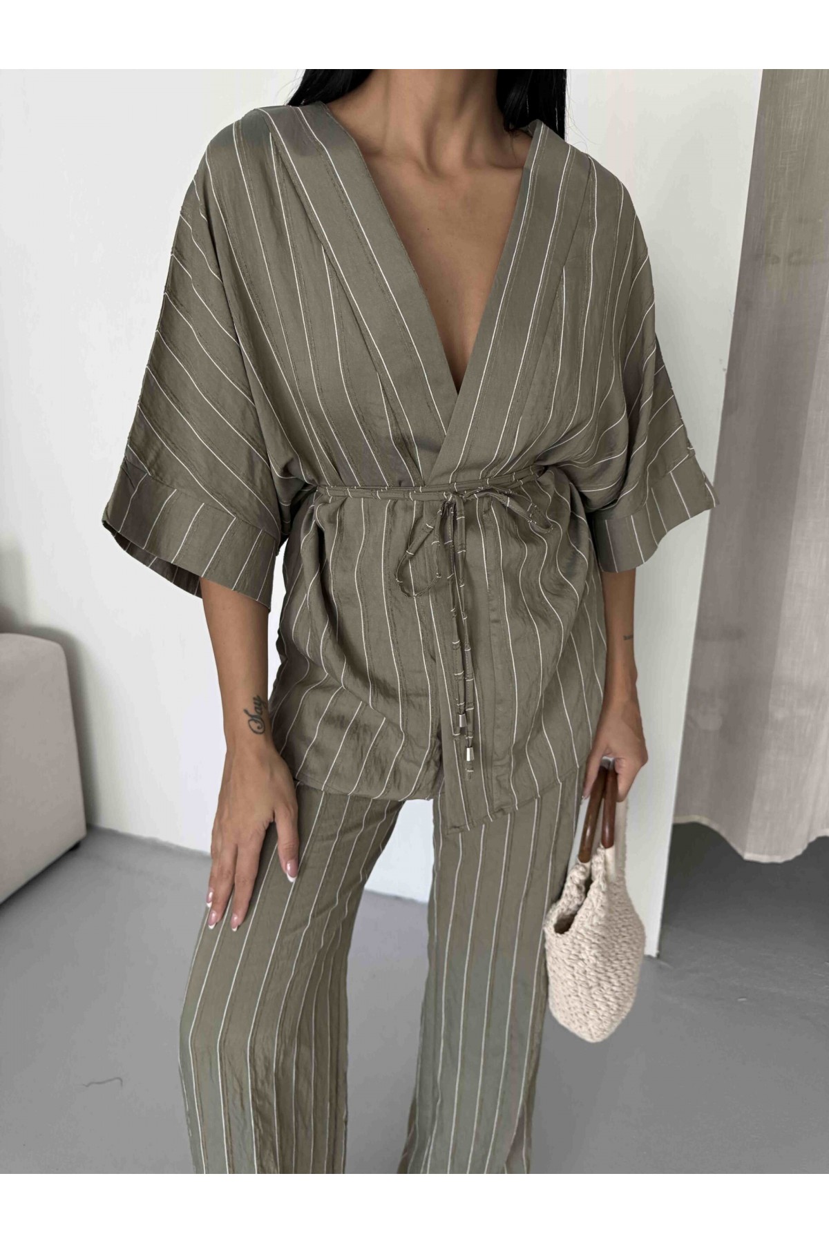 Çizgili Kimono Takım