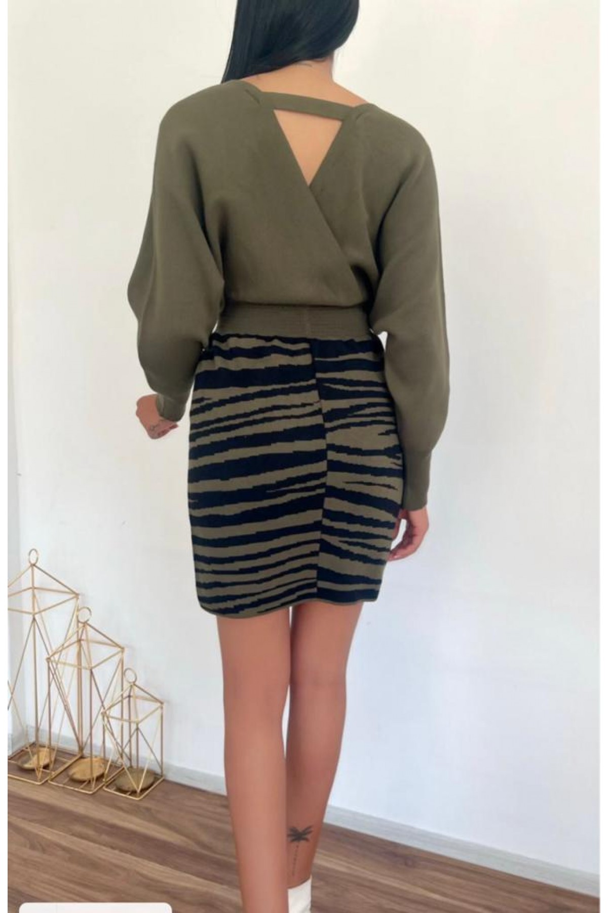 Zebra Desen Triko Elbise 841