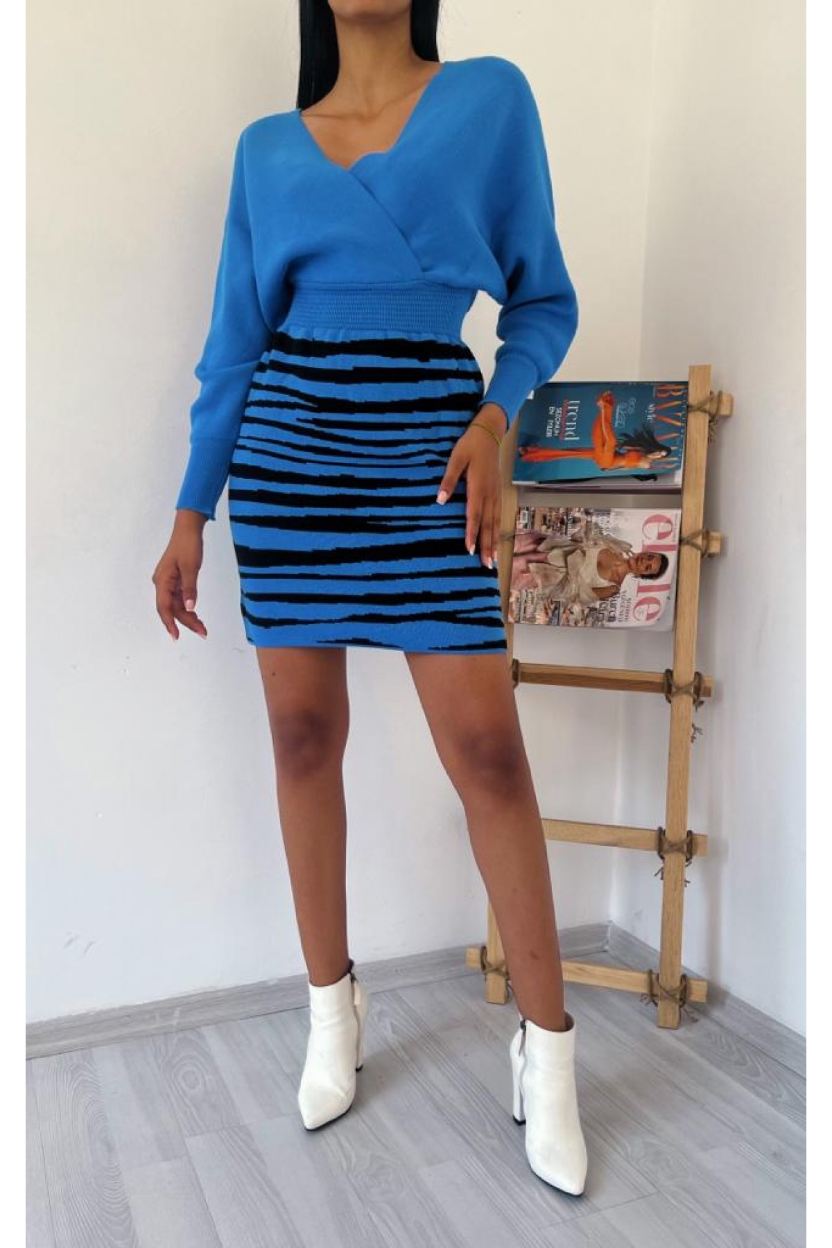 Zebra Desen Triko Elbise 841