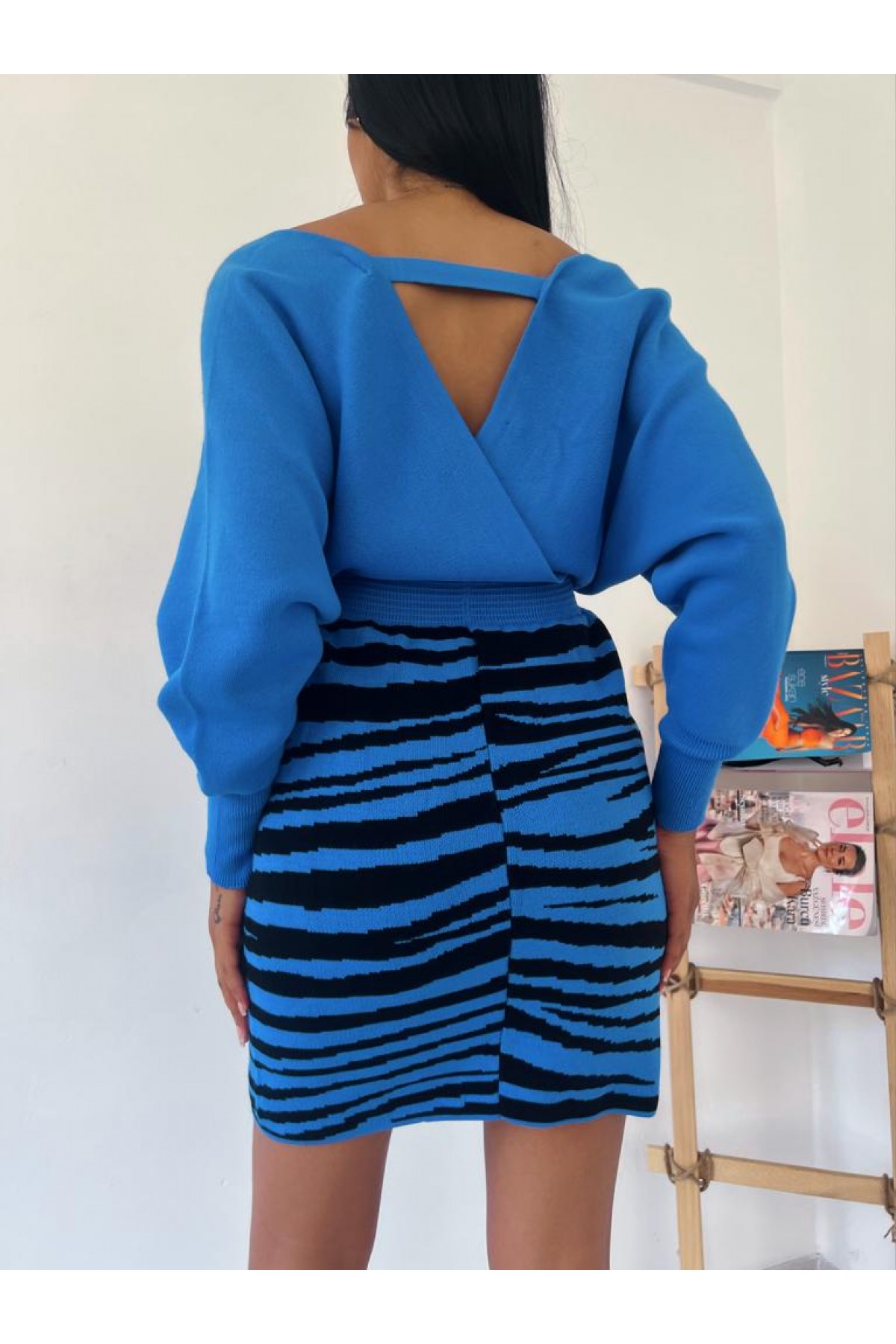 Zebra Desen Triko Elbise 841