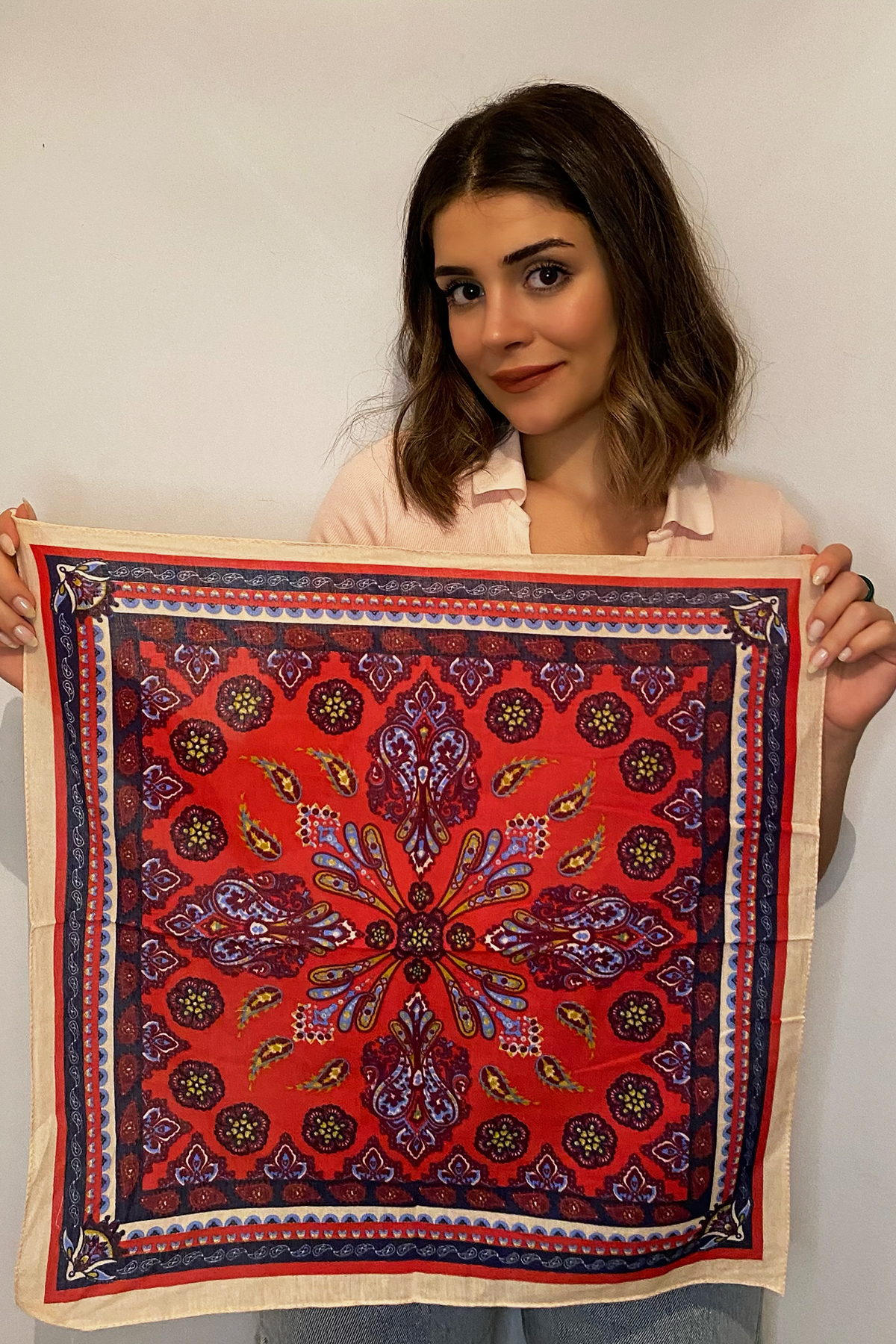 15002 Shawl Patterned Red Cotton Scarf