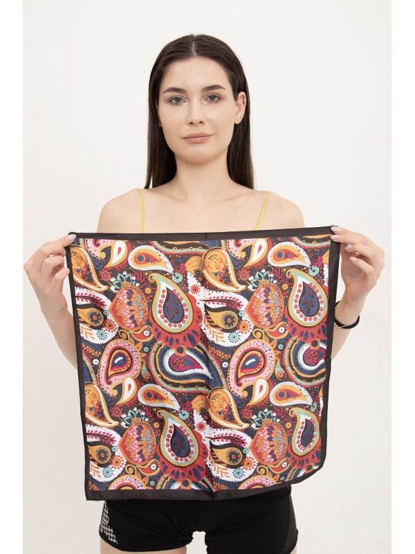 15035 Şal Desenli Siyah Bandana Fular 50x50 cm