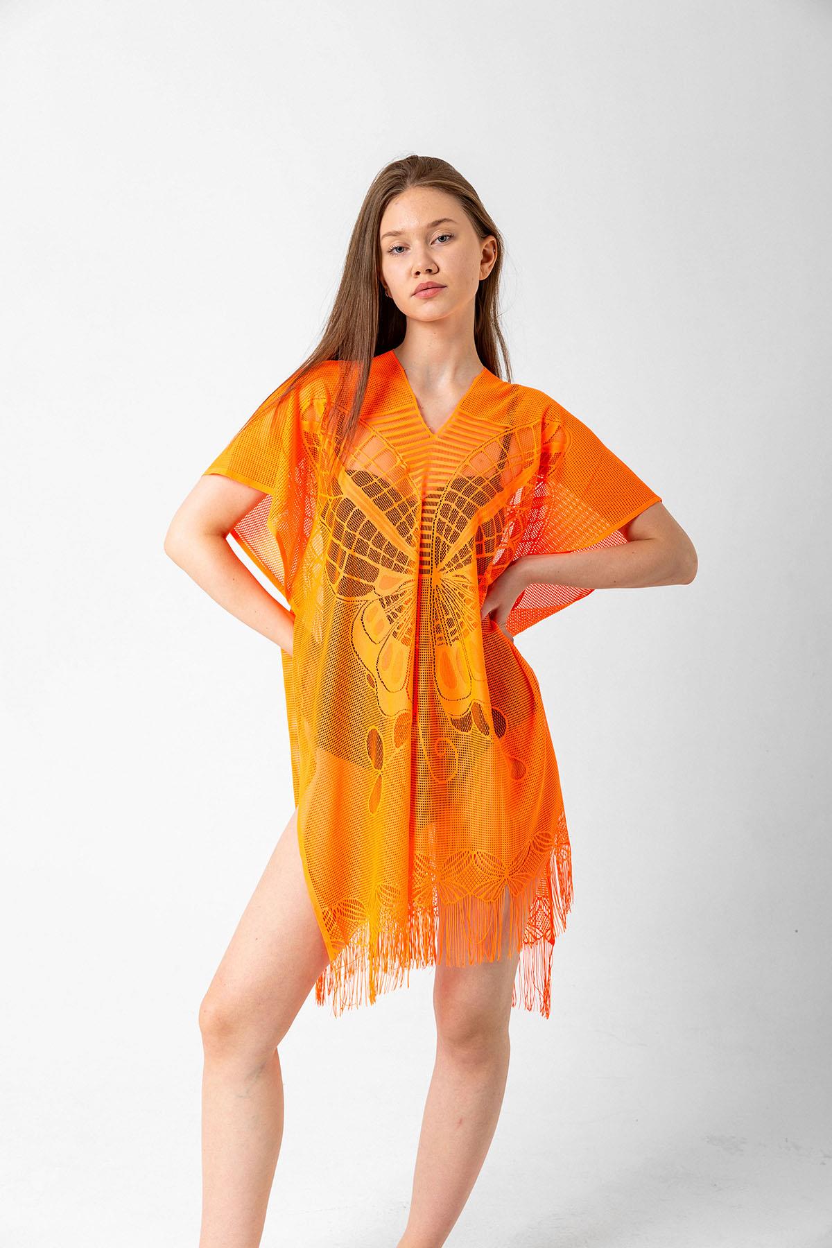 13336 Kelebek Desenli Fileli Orange Pareo