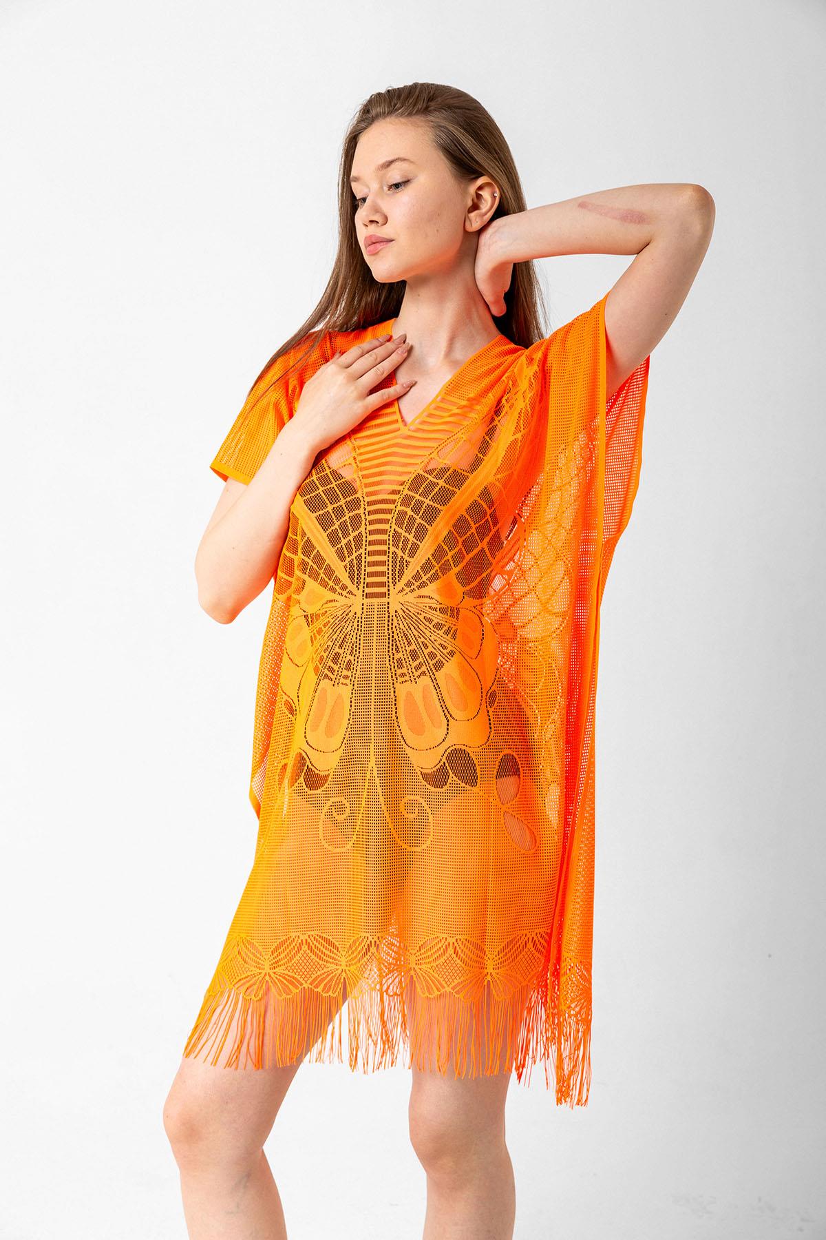 13336 Kelebek Desenli Fileli Orange Pareo