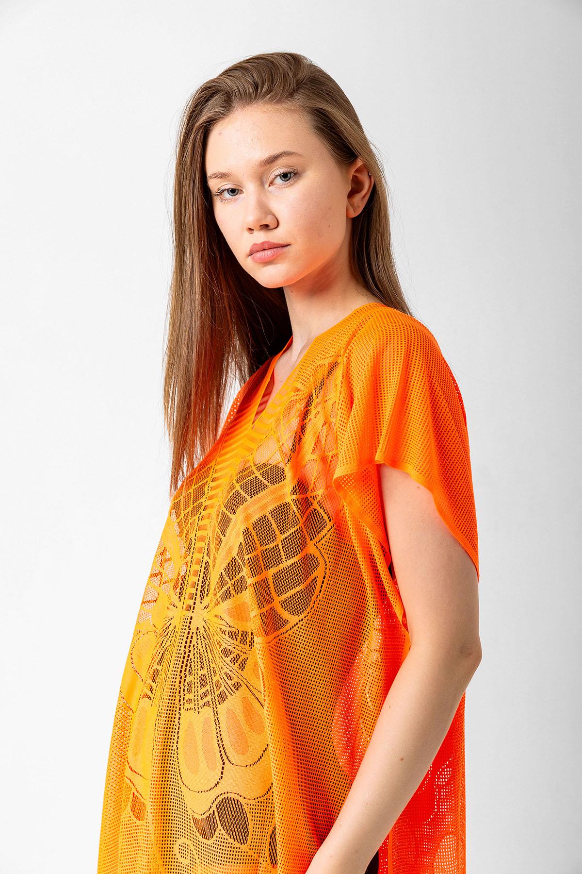 13336 Kelebek Desenli Fileli Orange Pareo