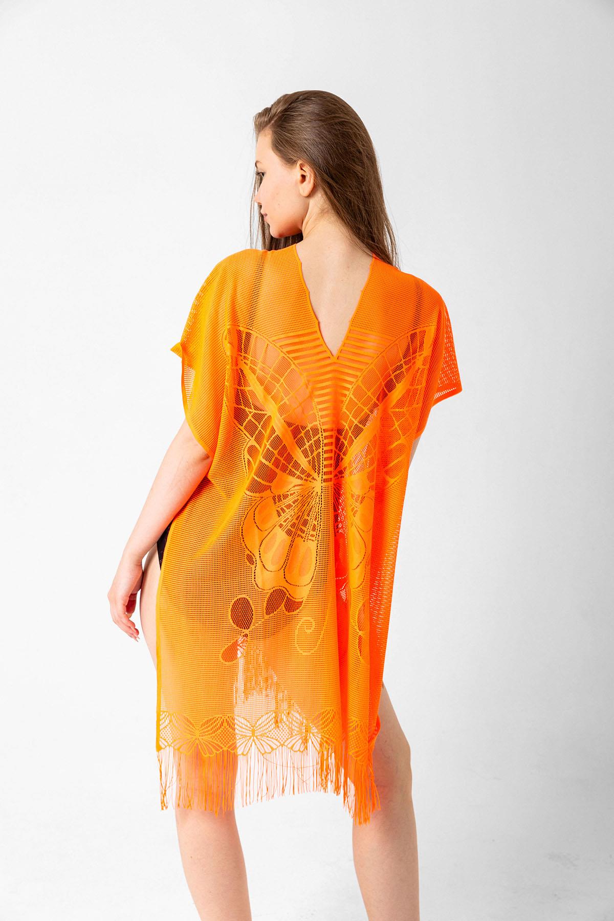 13336 Kelebek Desenli Fileli Orange Pareo