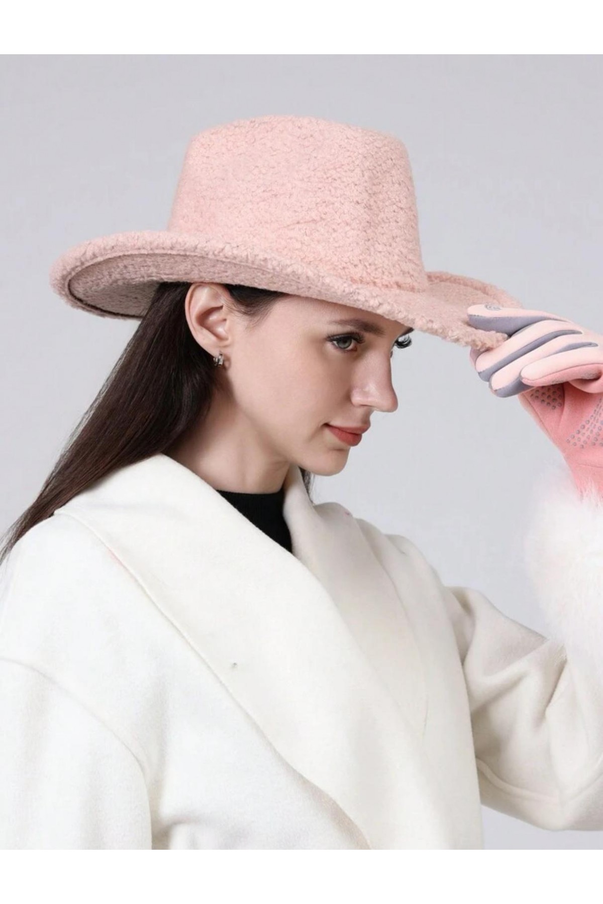 14570 Tedy Curly Plush Pink Fedora Hat