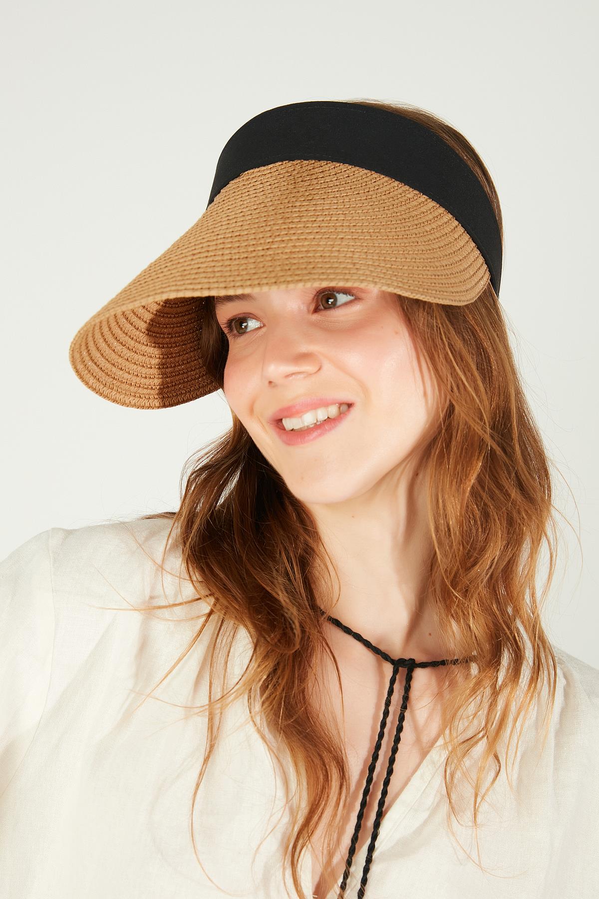 14397 Camel Straw Visor Hat