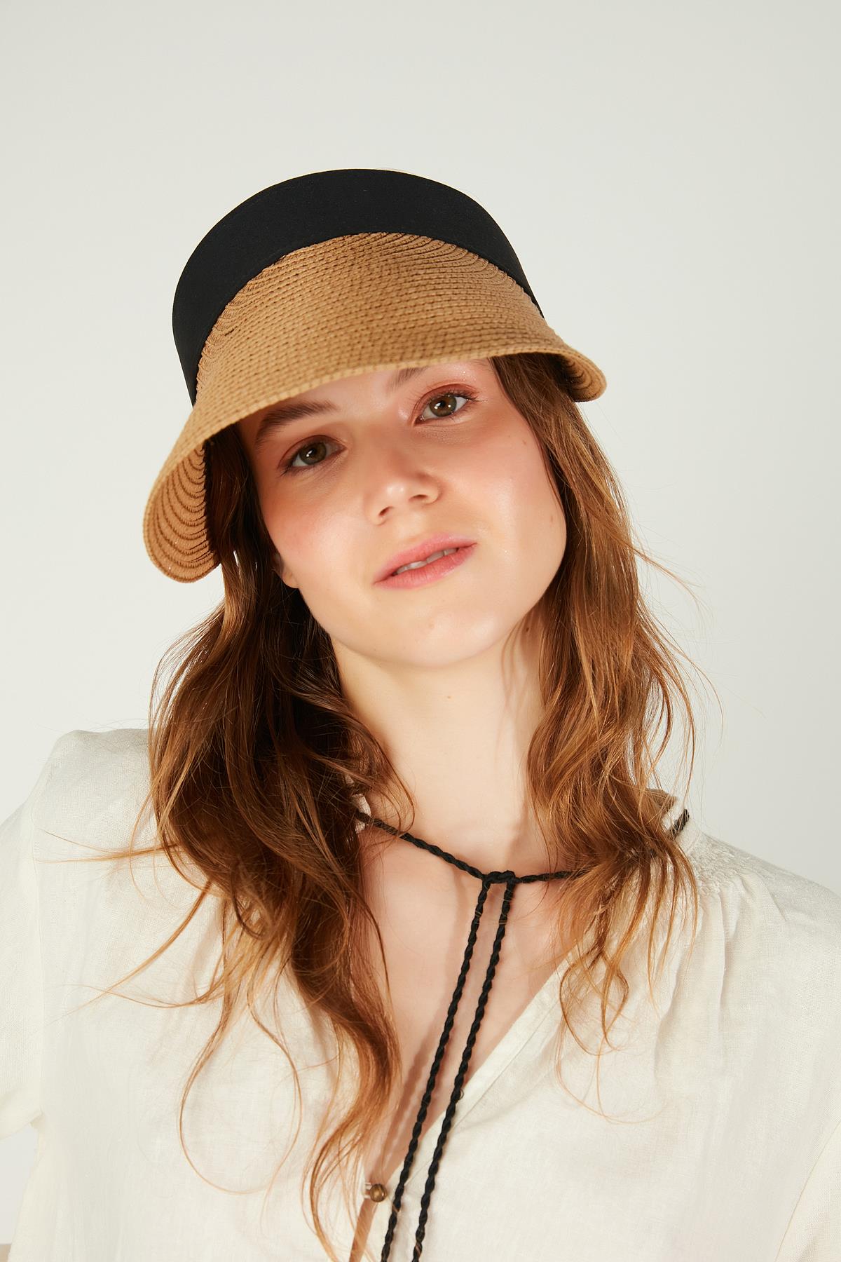 14397 Camel Straw Visor Hat