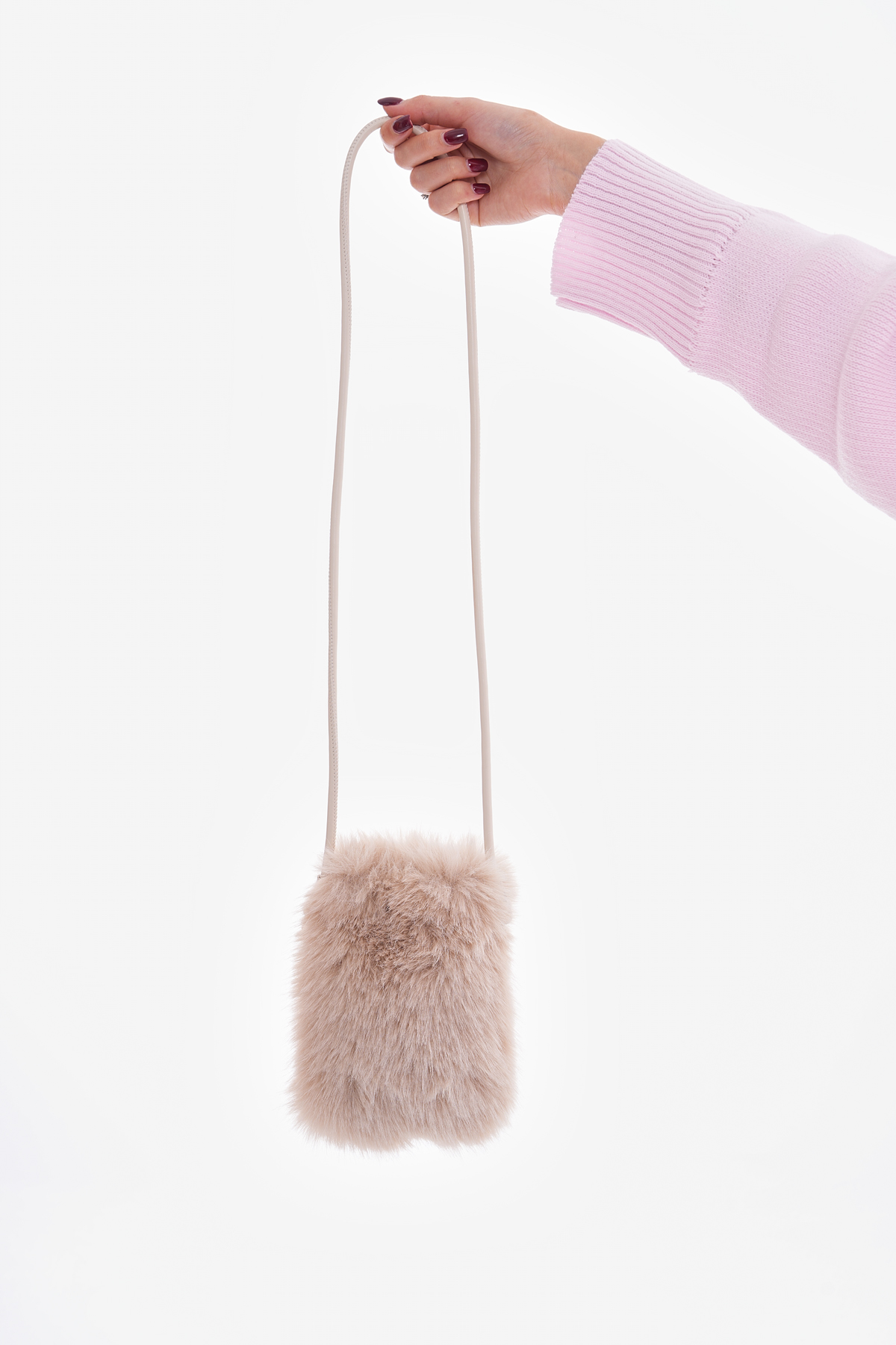 NWC-006 İçi Kadife Astarlı Bej Mini Peluş Çanta
