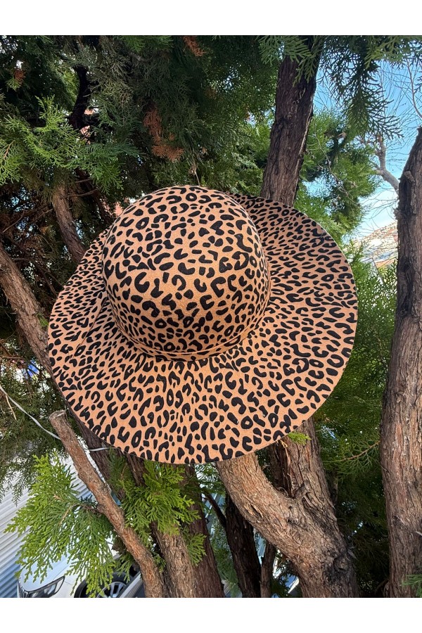 14763 Leopard Pattern Wide Brim Hat