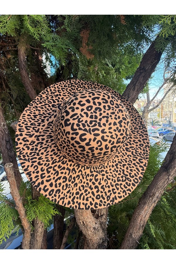 14763 Leopard Pattern Wide Brim Hat