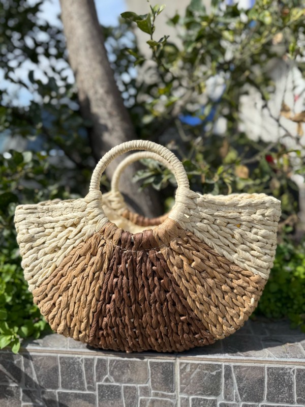 NWC-1032 El Örgülü Bej Hasır Çanta