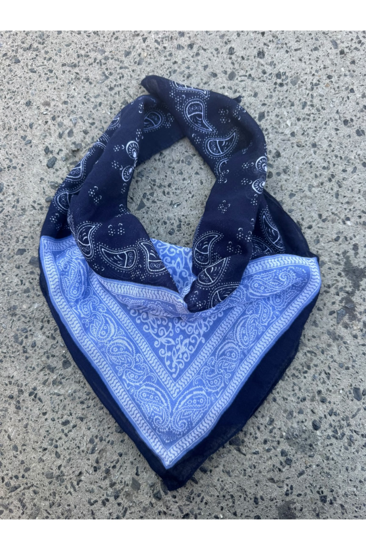 13912 Patch Desenli Koton Lacivert Bandana Fular 50x50 cm